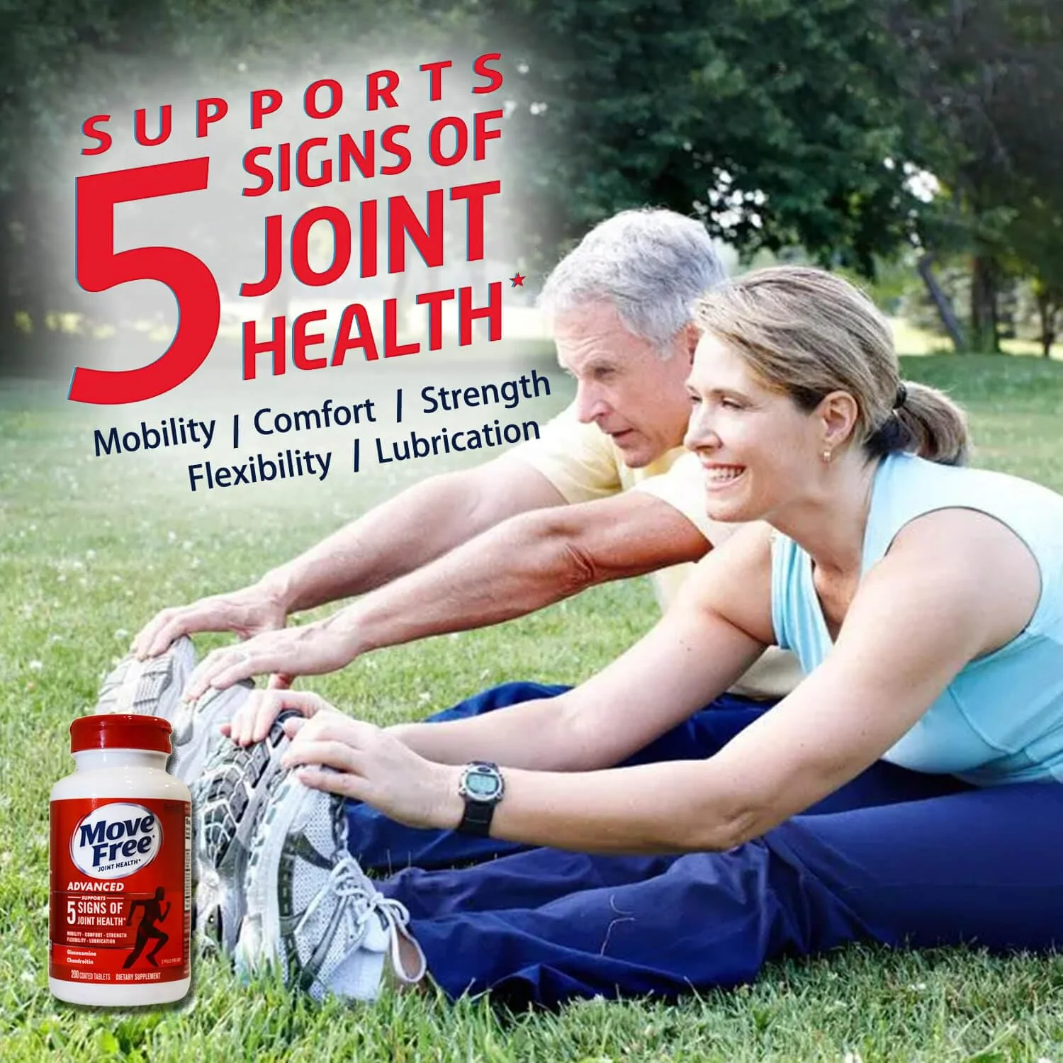 Move Free Advanced Glucosamine Chondroitin + Calcium Fructoborate Joint Support Supplement, Supports Mobility Comfort Strength Flexibility & Lubrication - 200 Tablets (100 Servings)* - Image 5