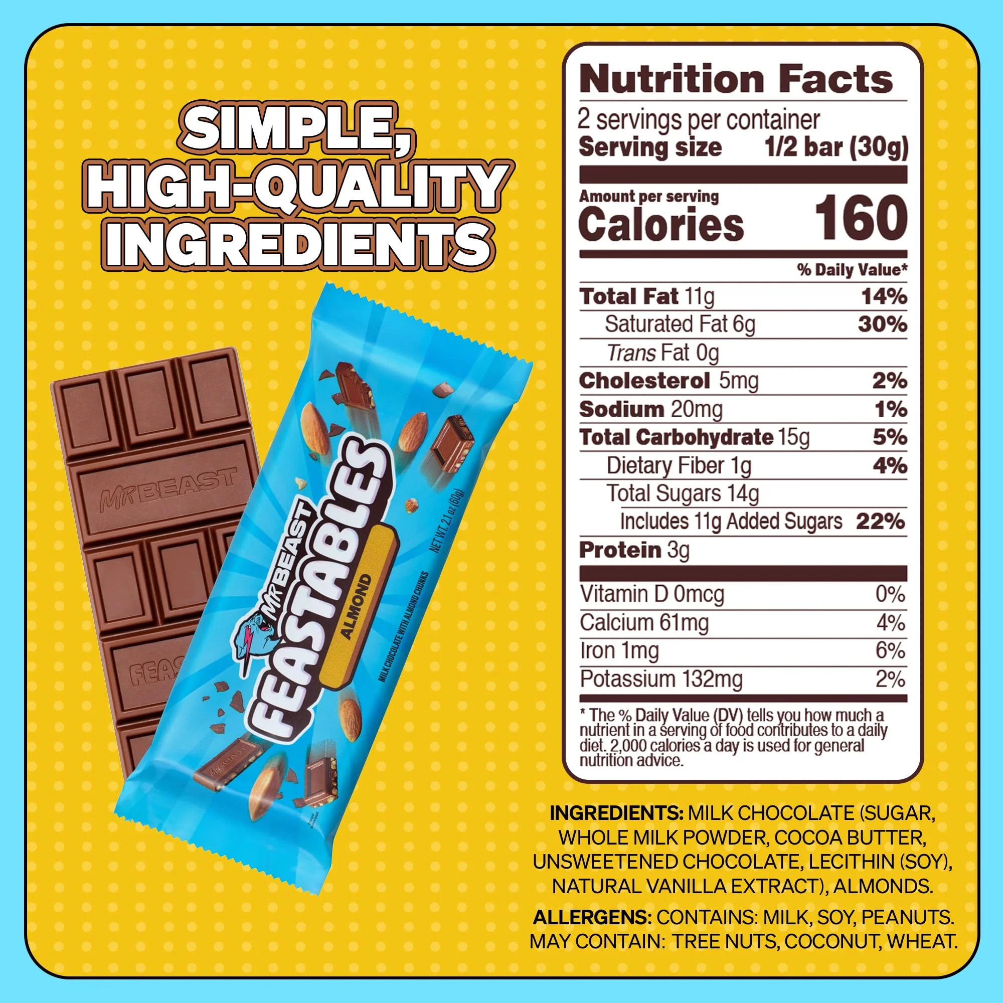 MrBeast Feastables Almond Milk Chocolate Bar, King Size, 10 Count, Roasted Almond Chocolate Candy, Fairtrade Cocoa, 2.1oz Each - Image 7