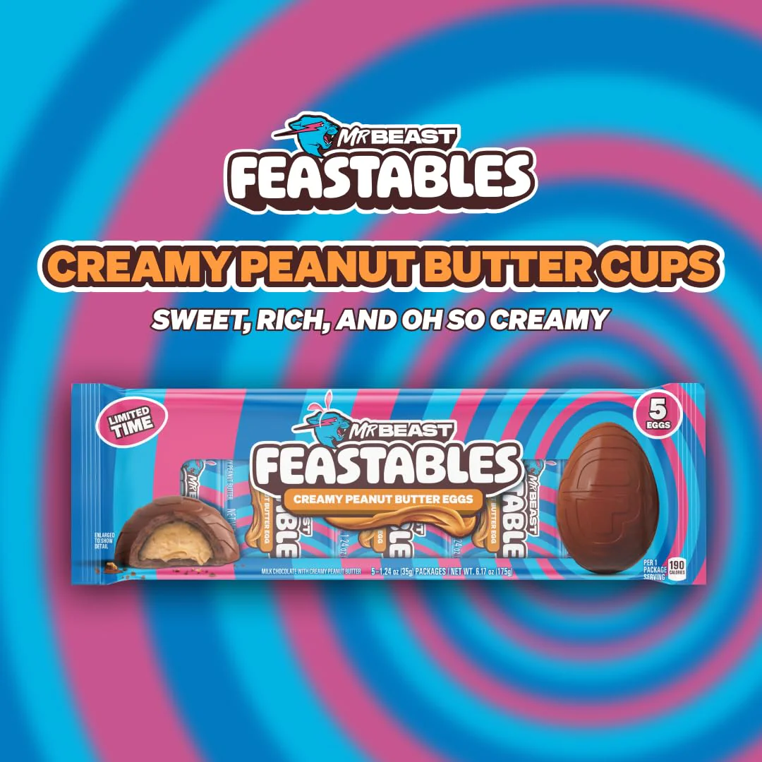 MrBeast Feastables Creamy Peanut Butter Eggs, Easter Limited Edition, 5 Count, Milk Chocolate with Peanut Butter Filling, 1.24oz Each - Image 4
