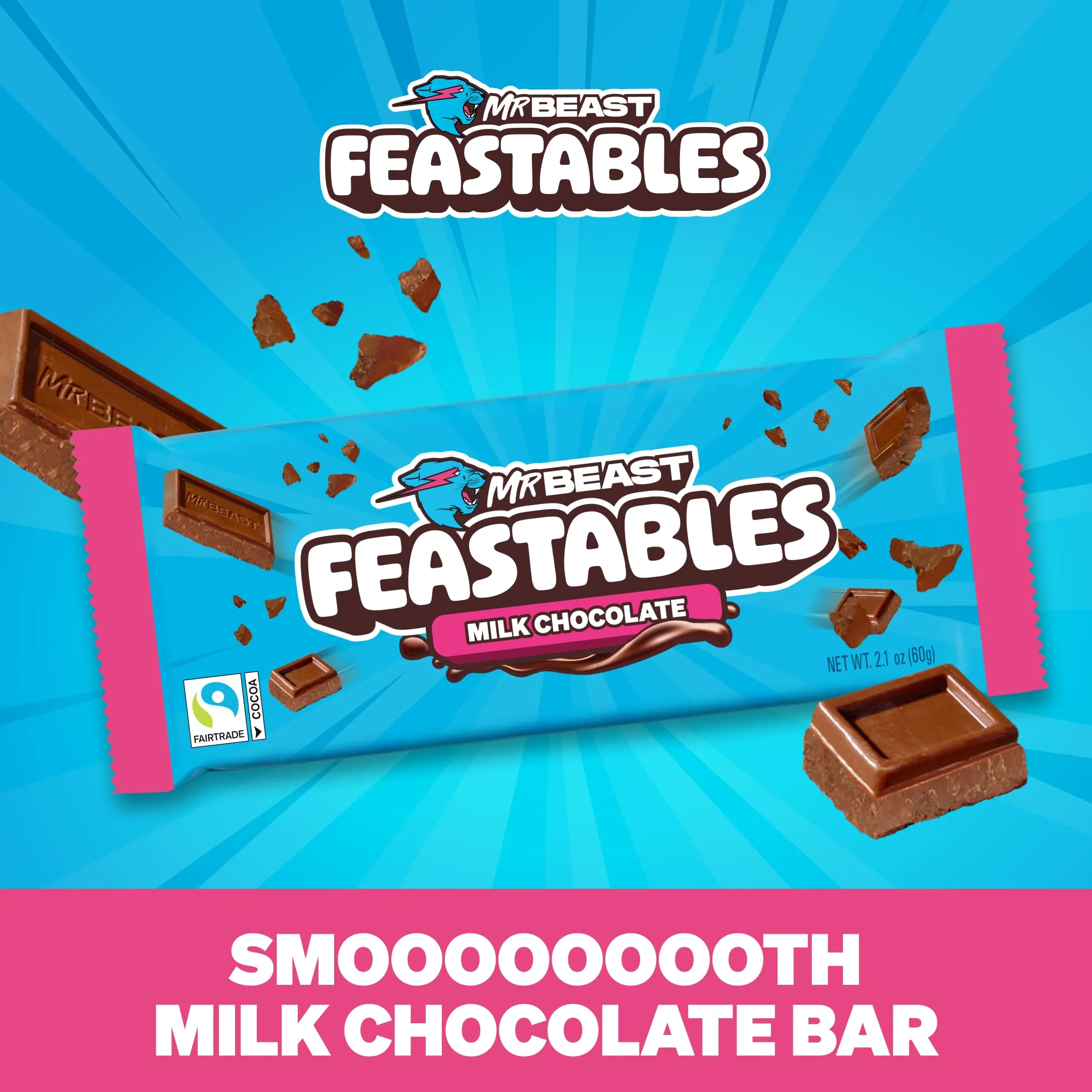 MrBeast Feastables Milk Chocolate Bar, King Size, 10 Count, Creamy Milk Chocolate Candy, Fairtrade Cocoa, 2.1oz Each - Image 5