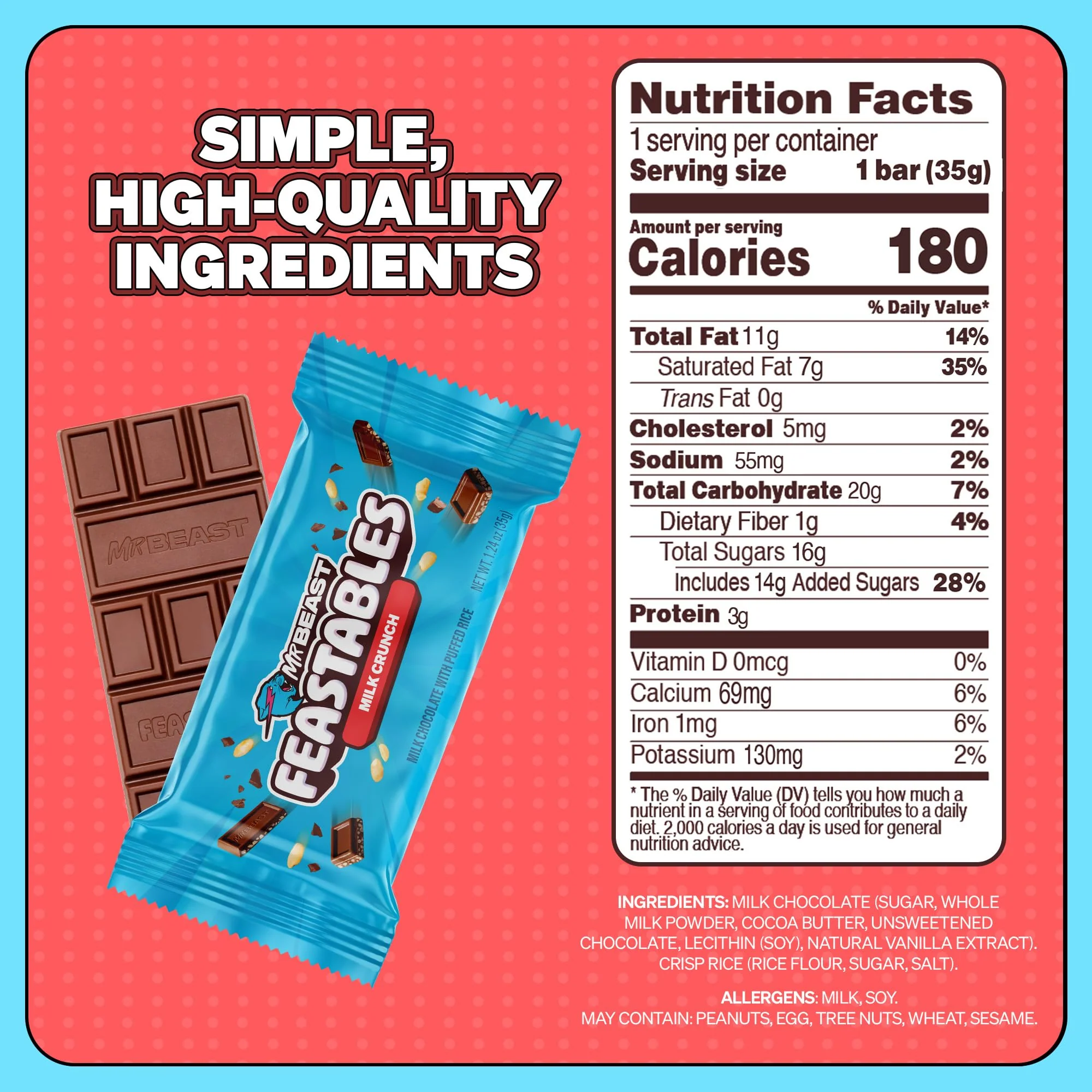 MrBeast Feastables Milk Chocolate Crunch Bar, Full Size, 24 Count, Crispy & Creamy Chocolate Candy, Fairtrade Cocoa, 1.24oz Each - Image 7