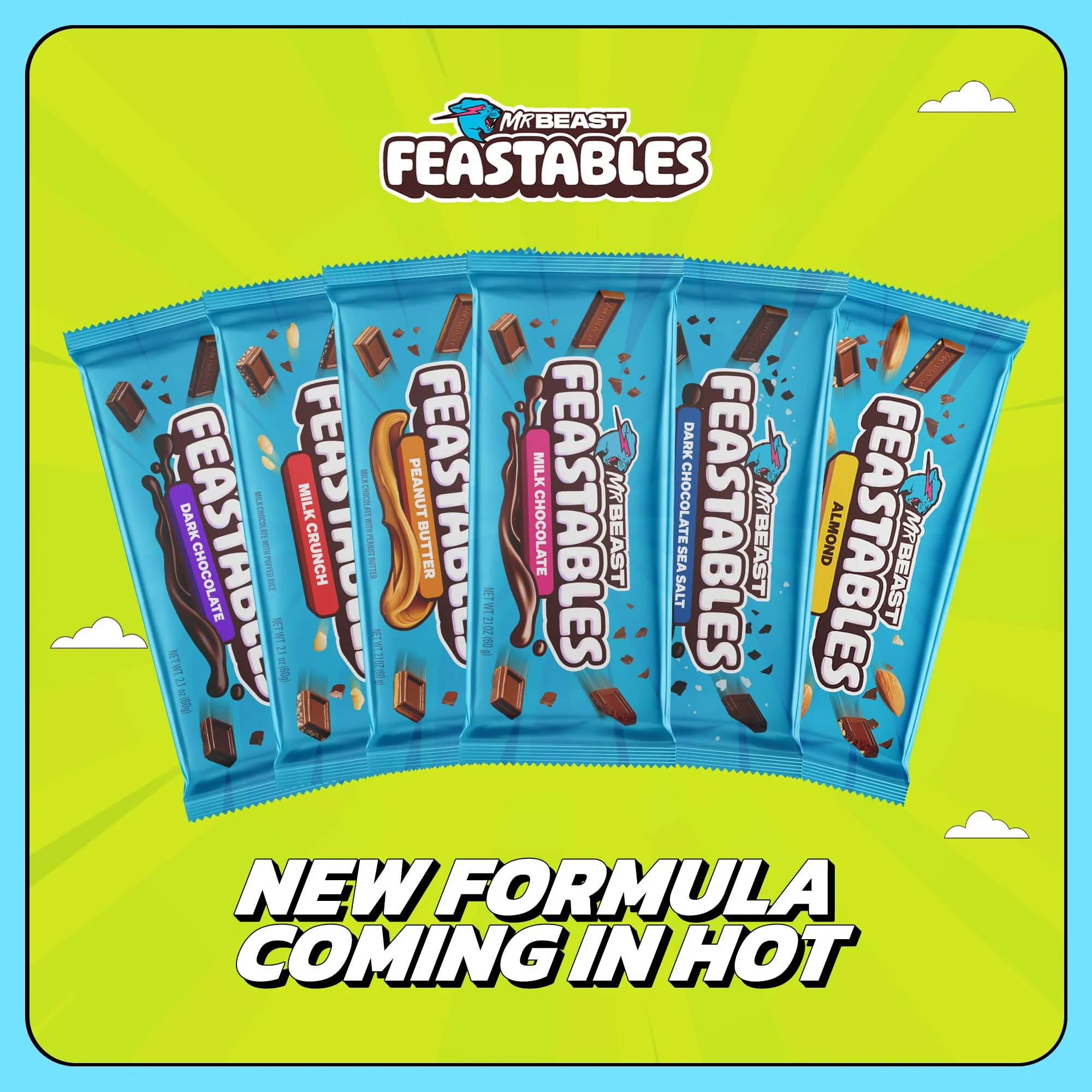 MrBeast Feastables Peanut Butter Milk Chocolate Crunch Bar, King Size, 10 Count, Peanut Butter & Crispy Rice Chocolate Candy, Fairtrade Cocoa, 2.1oz Each - Image 2