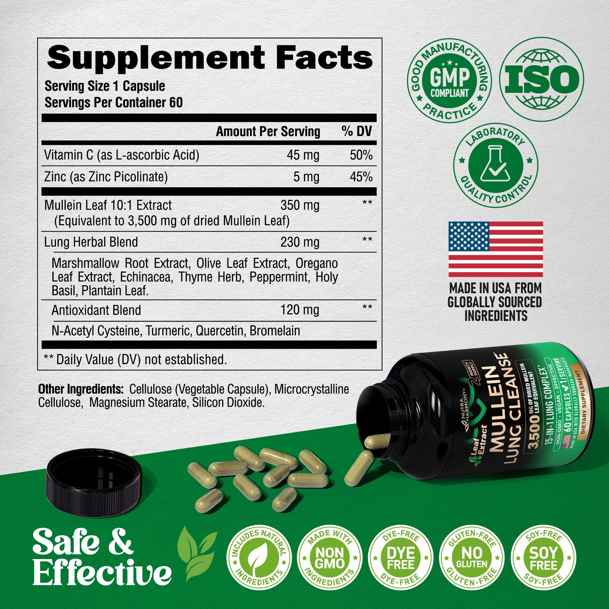 Mullein Lung Detox - Mullein Leaf Extract - Marshmallow Root | Echinacea | Oregano | Quercetin | NAC - 15-in-1 Lung Support & Cleanse for Smokers Supplement - Made in USA - As Drops - 60 Capsules - Image 4