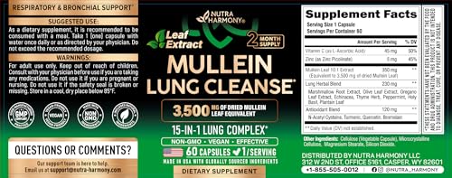 Mullein Lung Detox - Mullein Leaf Extract - Marshmallow Root | Echinacea | Oregano | Quercetin | NAC - 15-in-1 Lung Support & Cleanse for Smokers Supplement - Made in USA - As Drops - 60 Capsules - Image 9