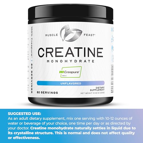 Muscle Feast Creapure Creatine Monohydrate Powder, Vegan Keto Friendly Gluten-Free, Mass Gainer, Muscle Recovery Supplement and Trusted Creatine for Muscle Growth, Creatine Powder, Unflavored, 300g - Image 2