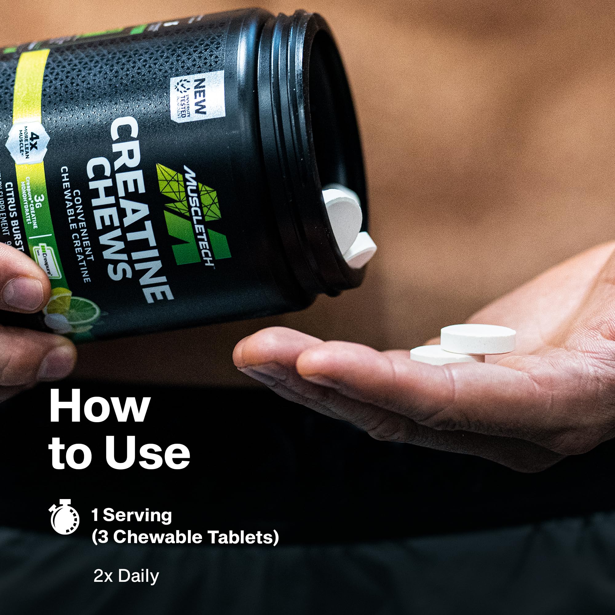 MuscleTech | Creatine Chews | Creapure Monohydrate Supplement for Muscle Recovery, Muscle Builder & Energy Boost | Pre Workout Supplement for Men & Women | Citrus Birst | 90 chewable Tablets - Image 3