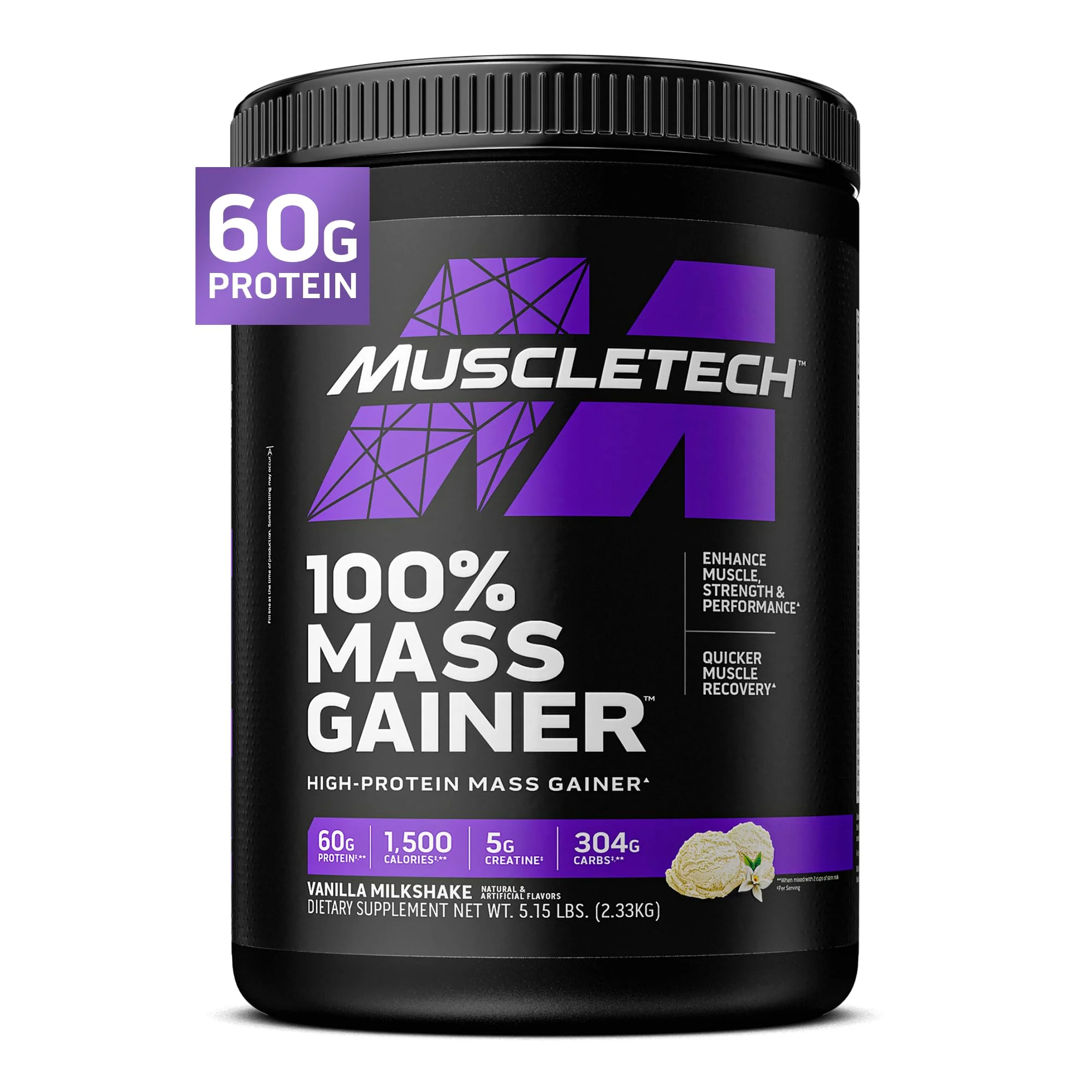 MuscleTech High Protein Mass Gainer for Men & Women - Clean Protein Powder Shakes for Weight Gain, Muscle Building & Recovery with Creatine Monohydrate - Vanilla Milkshake, 5.15 Pound - Image 7