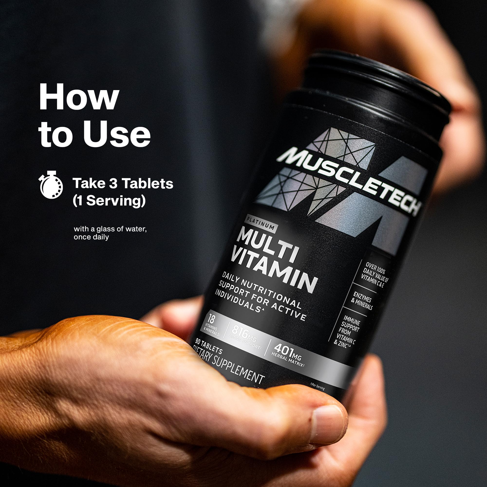 MuscleTech Platinum Multivitamins for Men & Women - Multi-Vitamin Supplement for Immune Support - 18 Vitamins & Minerals, Vitamin A C D E B6 B12 - Daily Workout Supplements for Men - 90 Capsules - Image 3