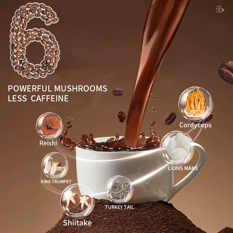 Mushroom Coffee, Instant Mushroom Coffee with Cordyceps, Reishi, King Trumpet, Shitake, Turkey Tail, Lions Mane for Energy, Focus, Positive Mood & Immune Support (30 Servings) - Image 8