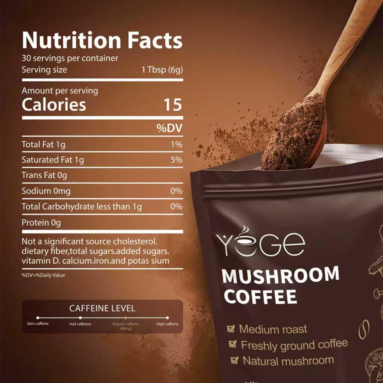 Mushroom Coffee, Instant Mushroom Coffee with Cordyceps, Reishi, King Trumpet, Shitake, Turkey Tail, Lions Mane for Energy, Focus, Positive Mood & Immune Support (30 Servings) - Image 9