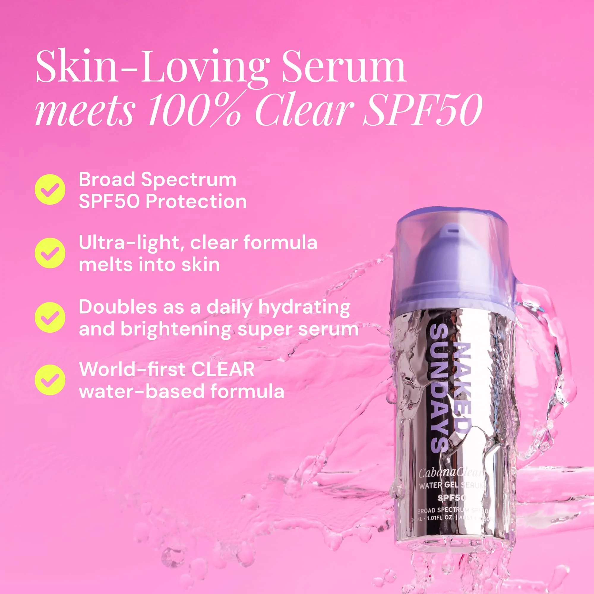 Naked Sundays CabanaClear Facial Suncreen Serum - SPF 50 Invisible Water Gel for Sensitive Skin, Lightweight, Fragrance-Free, Daily Face Sunscreen, 30ml - Image 9