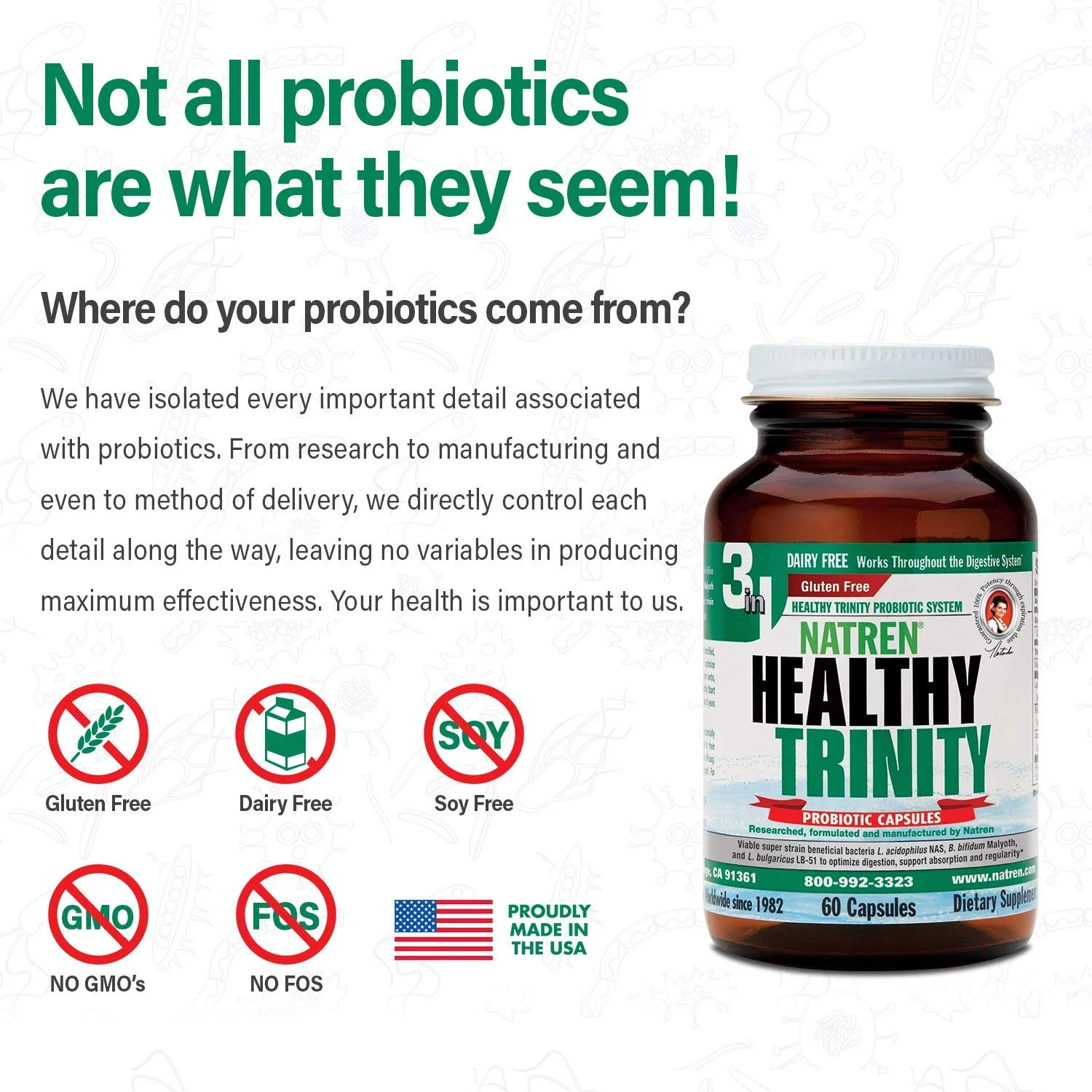 Natren Healthy Trinity Probiotics Supplement - 60 Dairy and Gluten Free Gel Capsules - Improve Gut and Digestive Health, - 30 Billion CFU - Lactobacillus Acidophilus, Bifidobacterium, Bulgaricus - Image 5
