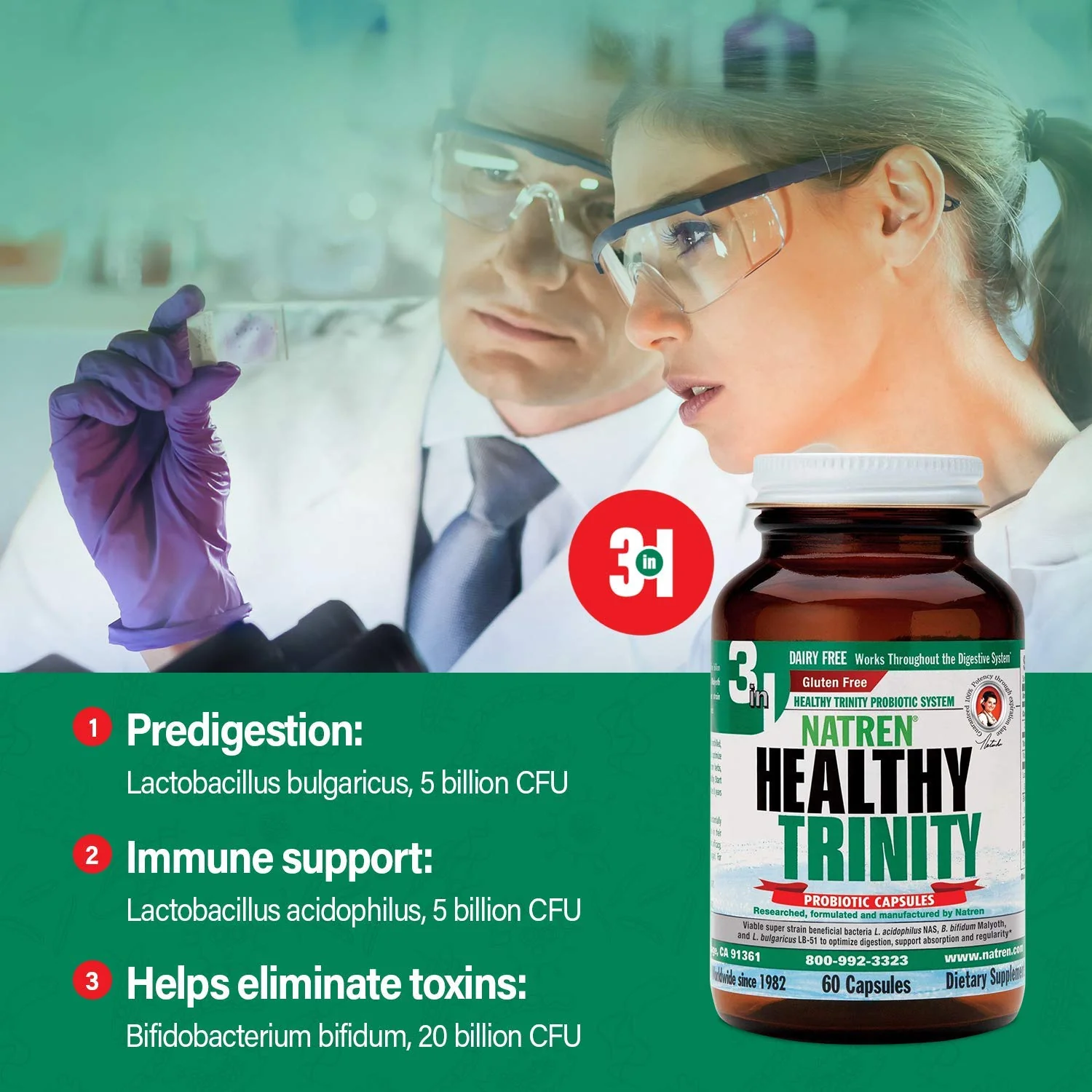 Natren Healthy Trinity Probiotics Supplement - 60 Dairy and Gluten Free Gel Capsules - Improve Gut and Digestive Health, - 30 Billion CFU - Lactobacillus Acidophilus, Bifidobacterium, Bulgaricus - Image 7
