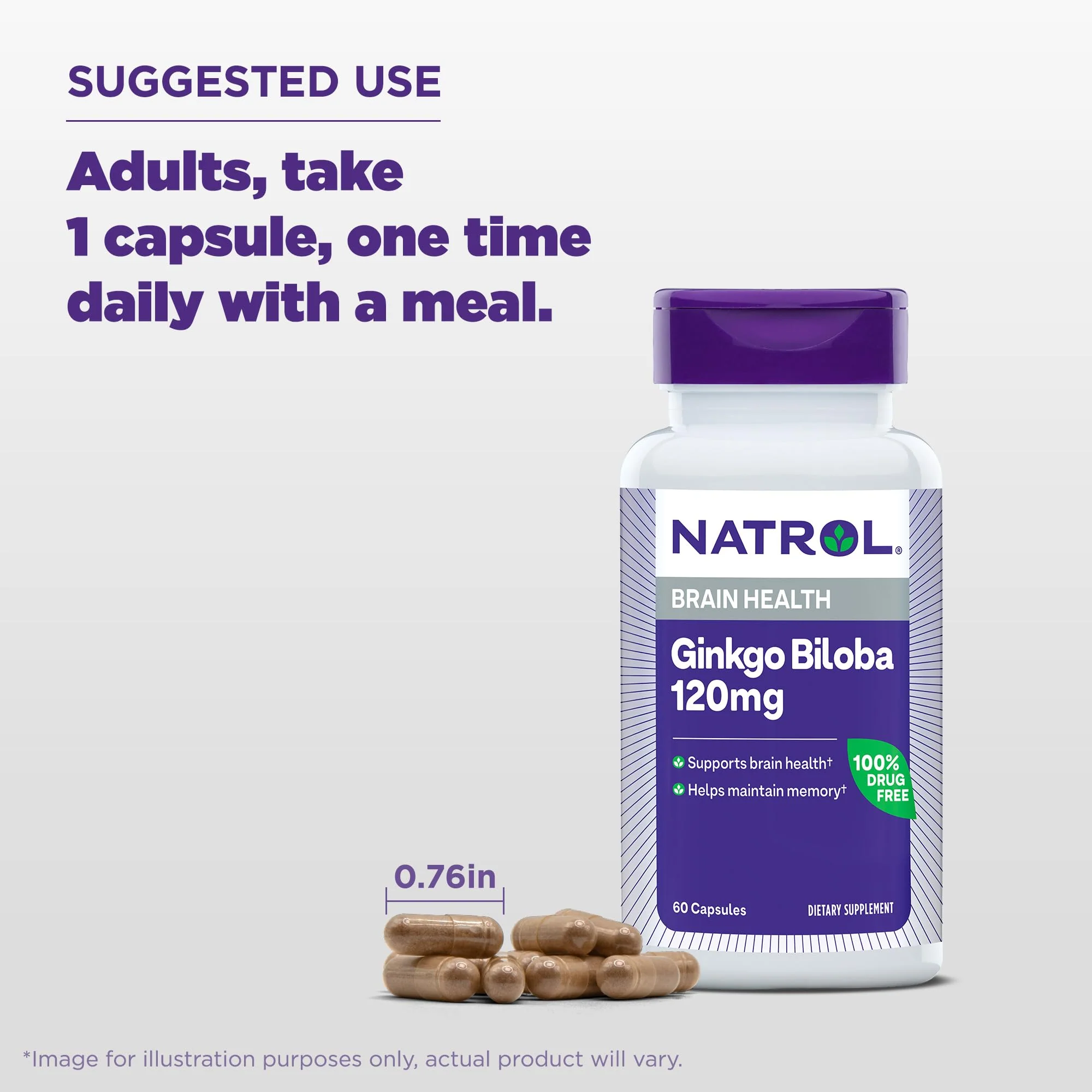 Natrol Brain Health Ginkgo Biloba 120mg, Dietary Supplement for Brain Health and Memory Support, 60 Capsules, 60 Day Supply - Image 5
