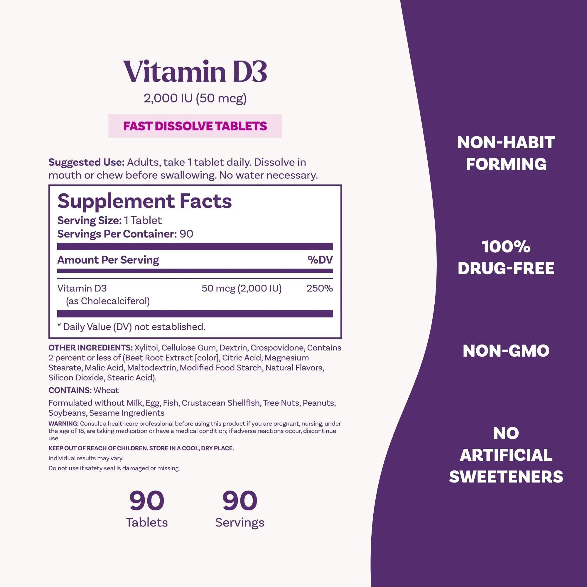 Natrol Fast Dissolve Vitamin D3 2,000 IU, Dietary Supplement for Bone and Joint Health, Bone Support Supplement, 90 Tablets, 90 Day Supply - Image 5