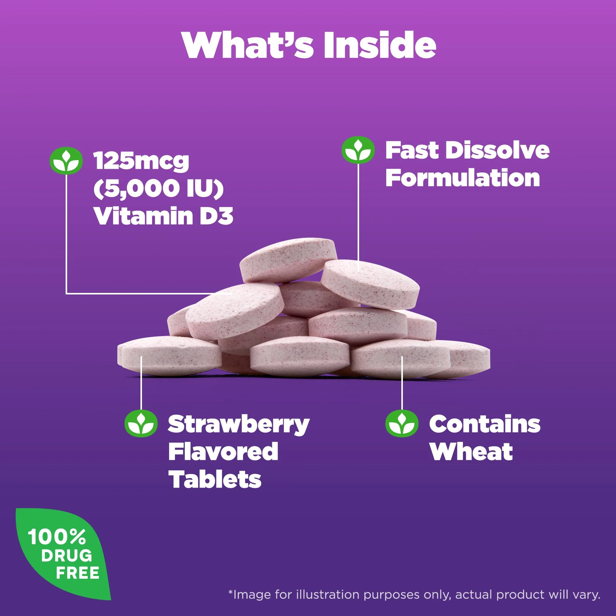 Natrol Fast Dissolve Vitamin D3 5,000 IU, Dietary Supplement for Bone and Joint Health, Bone Support Supplement, 90 Tablets, 90 Day Supply - Image 8