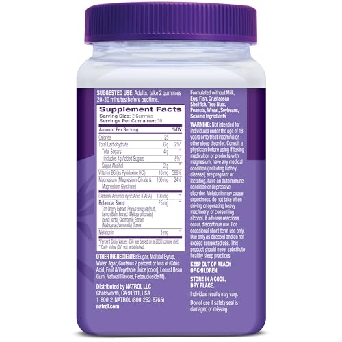 Natrol Sleep + Restore Magnesium Glycinate Blend Gummies with Melatonin 5mg - Calm Magnesium with GABA, Botanical Blend, Cherry Flavor, 60 Gummies - Image 3
