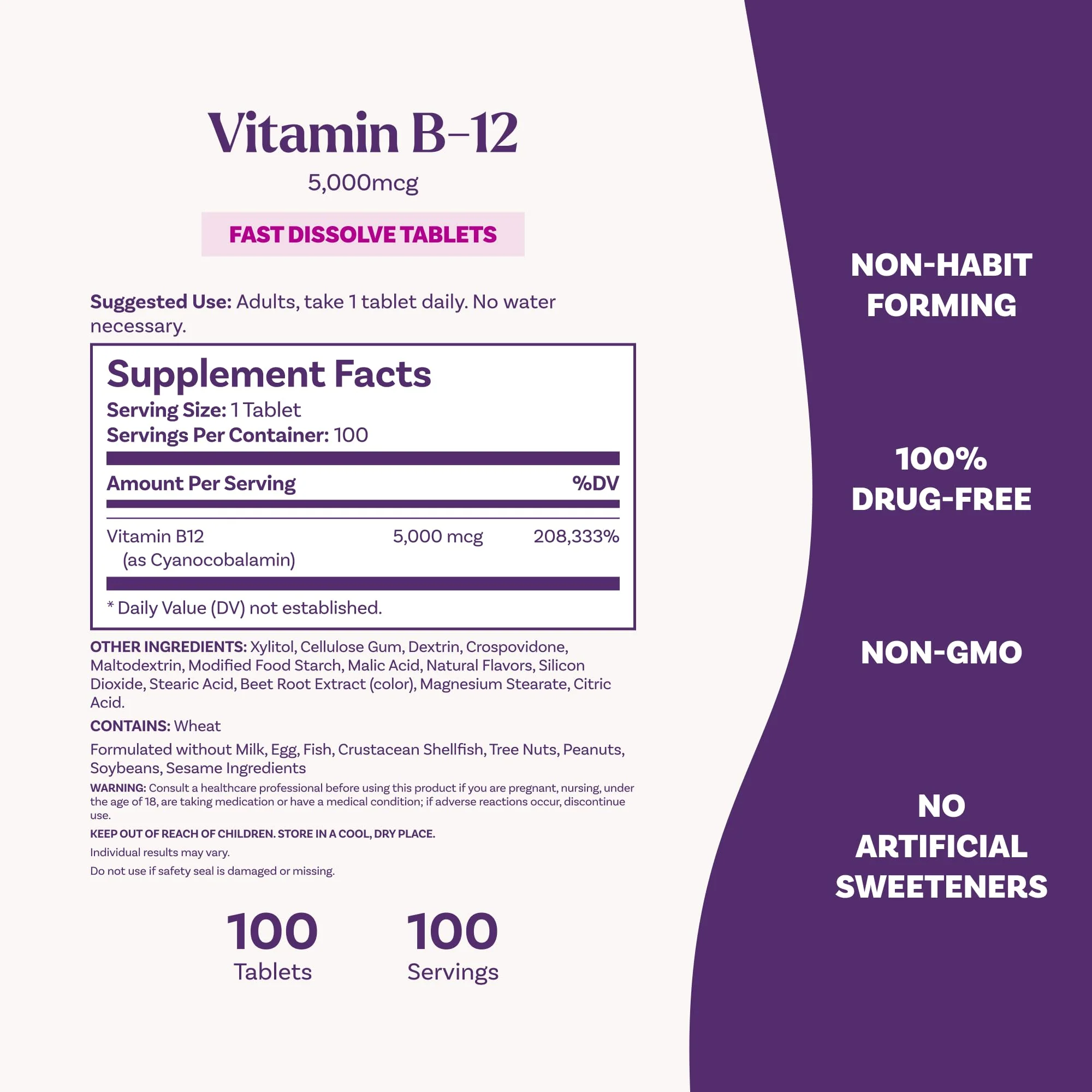 Natrol Vitamin B12 5,000 mcg, Fast Dissolve Vitamin B12 Supplement Supports a Healthy Nervous System and Energy Metabolism, 100 Tablets, Up to a 100 Day Supply - Image 6