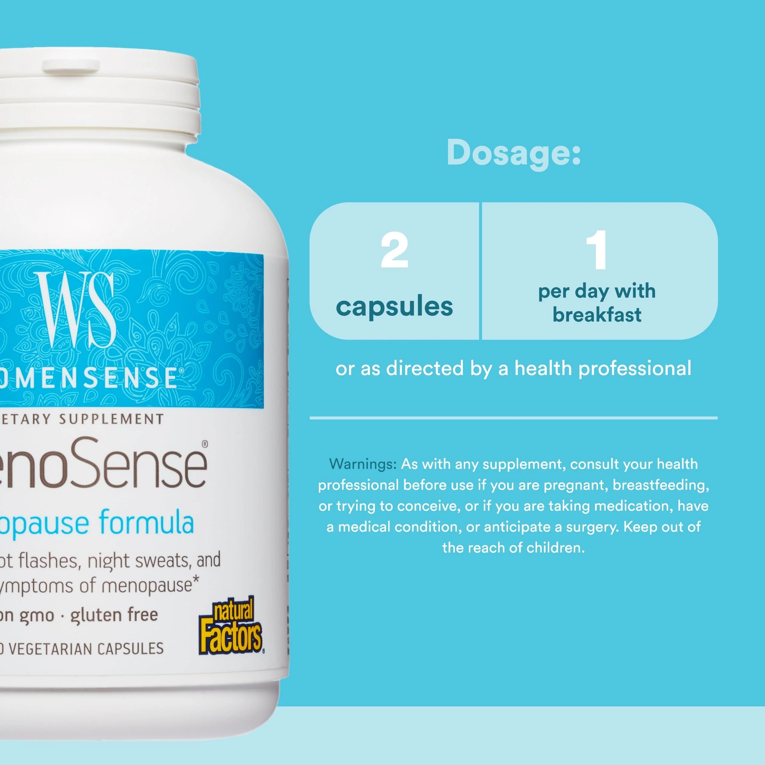 Natural Factors WomenSense MenoSense - Dietary Supplement with Black Cohosh, Chasteberry & Dong Quai - Menopause & Perimenopause Support Supplement - 180 Vegetarian Capsules (90 Servings) - Image 6