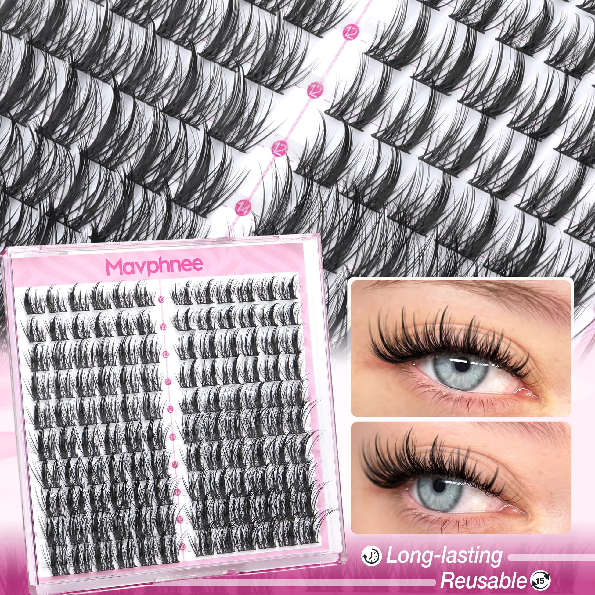 Natural Lash Clusters Spiky Eyelash Extensions Wispy Individual Lashes Manga Eyelash Individuals 120 Pcs CC-Curly Cluster Eyelash Extensions 10-16MM Mixed DIY Lash Extensions by Mavphnee - Image 2