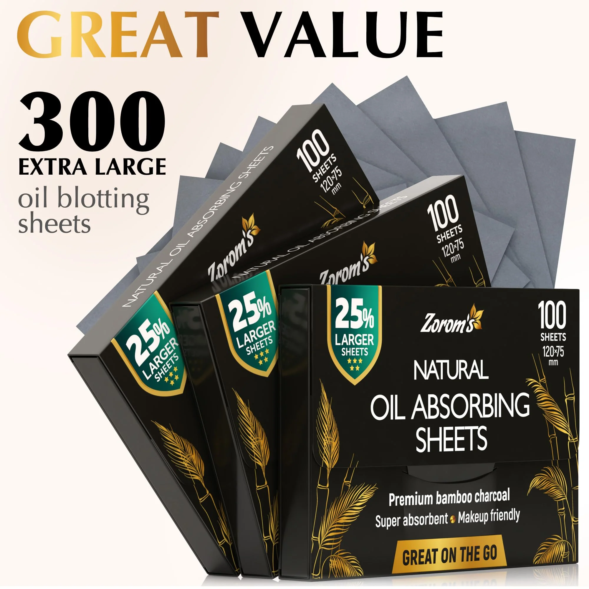 Natural Oil Blotting Sheets for Face with Bamboo Charcoal - 25% Larger - 3pk/300 Makeup Friendly Oil Absorbing Sheets for Face - Easy Dispensing Blotting Papers - Perfect for Keeping in Purse - Image 2