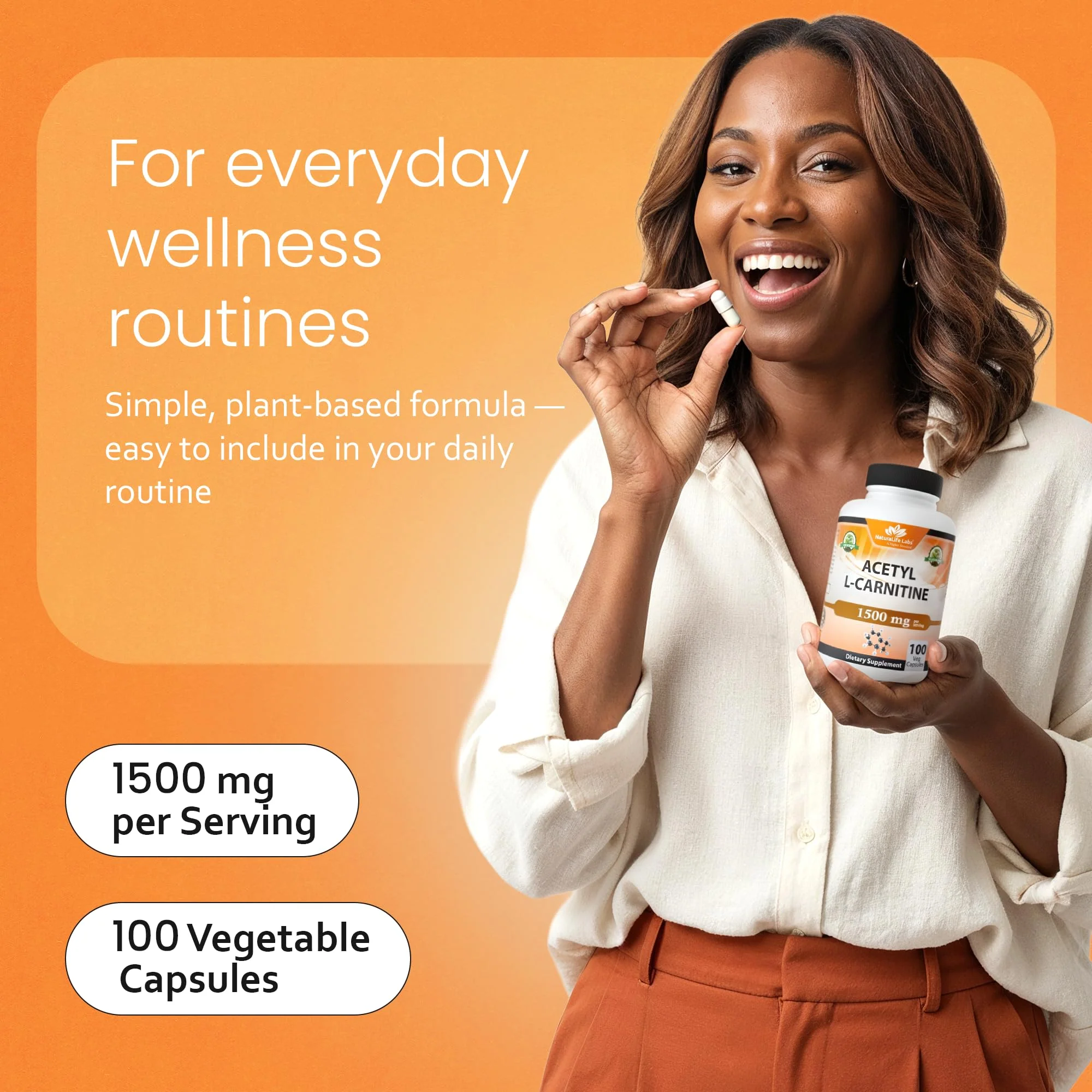 NaturaLife Labs Acetyl L-Carnitine (ALCAR) 1500 mg per Serving – 100 Capsules – Non-GMO, Gluten-Free, Vegan - Image 5