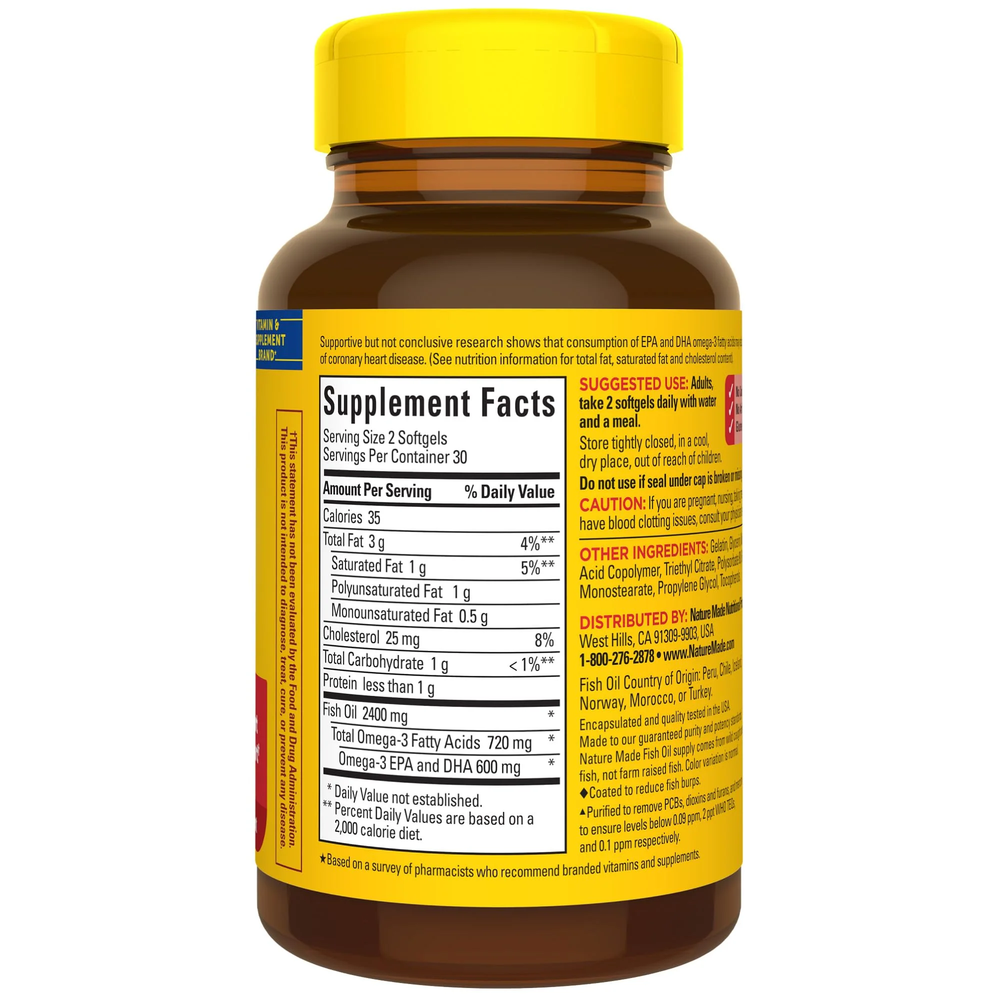 Nature Made Burp Less Fish Oil Omega 3 Supplements, 1200 mg Softgels, EPA DHA Omega 3 Fish Oil Supplements for Healthy Heart Support, 60 Softgels, 30 Day Supply - Image 2