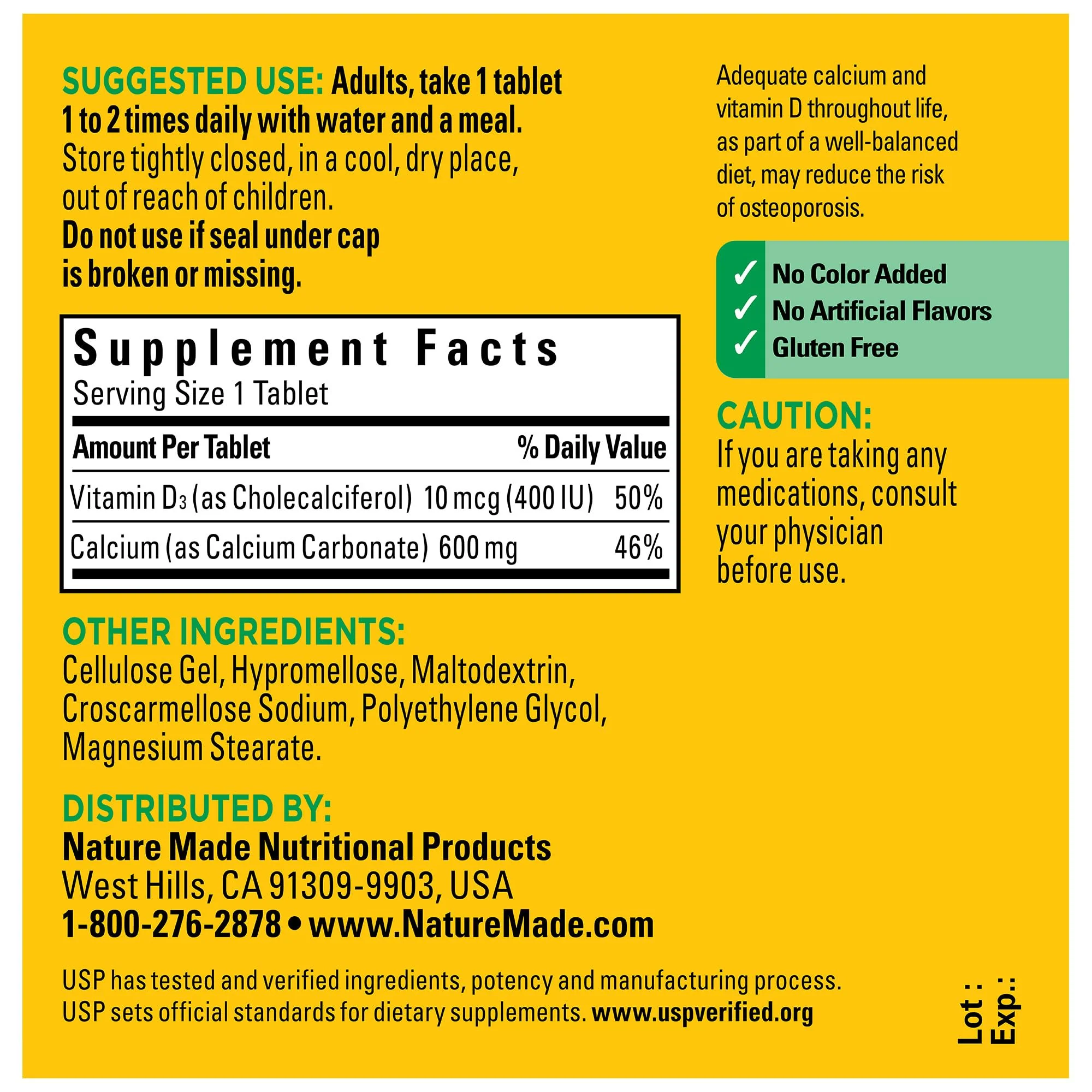 Nature Made Calcium 600 mg with Vitamin D3, Dietary Supplement for Bone Support, Calcium Supplement for Bone Health, 60 Tablets - Image 6