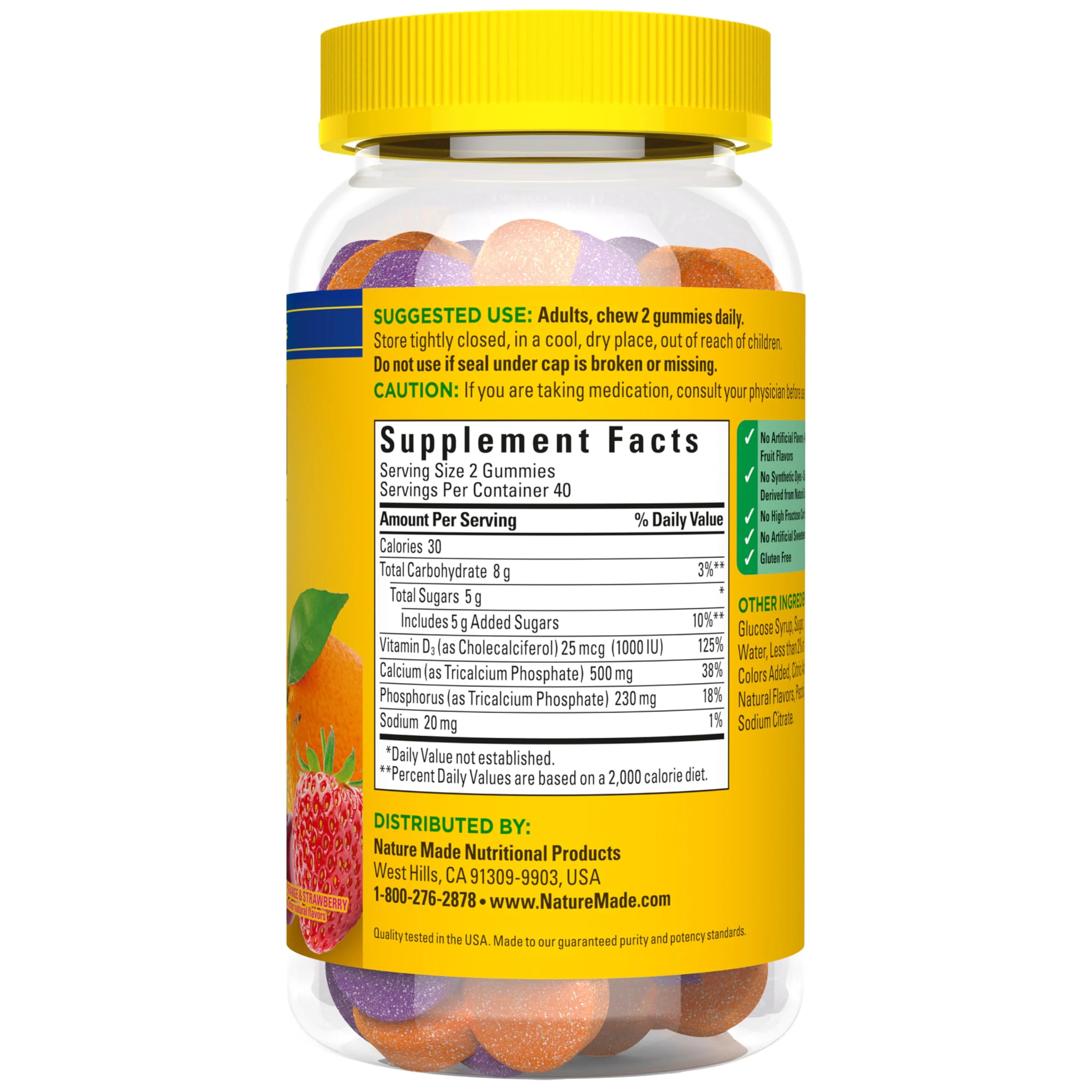 Nature Made Calcium Gummies 500 mg Per Serving with Vitamin D3, Dietary Calcium Supplement for Bone Support, 80 Gummies, 40 Day Supply - Image 2