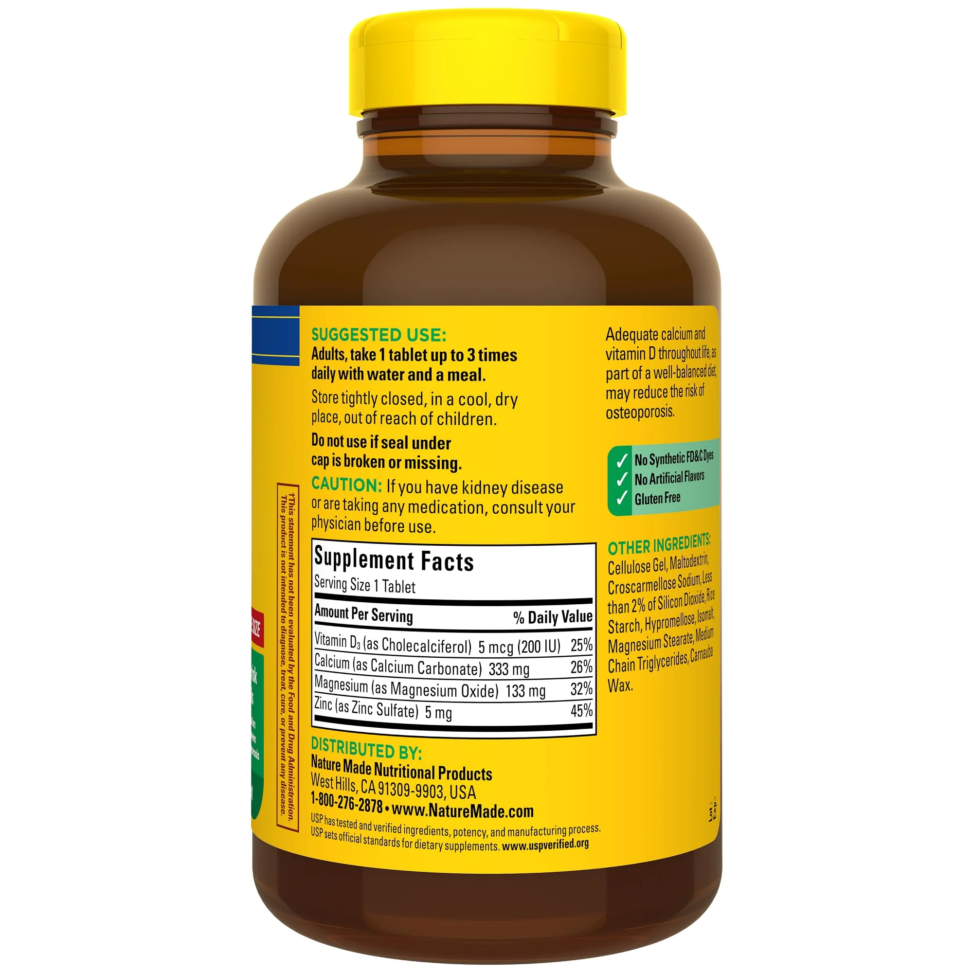 Nature Made Calcium Magnesium Zinc with Vitamin D3, Dietary Calcium Supplement for Bone Support, 300 Tablets - Image 3