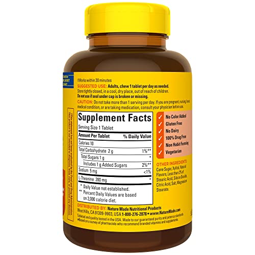 Nature Made Chewable L Theanine 200mg, L-Theanine Supplement for Stress Relief, 50 Chewable Tablets, 50 Day Supply - Image 2