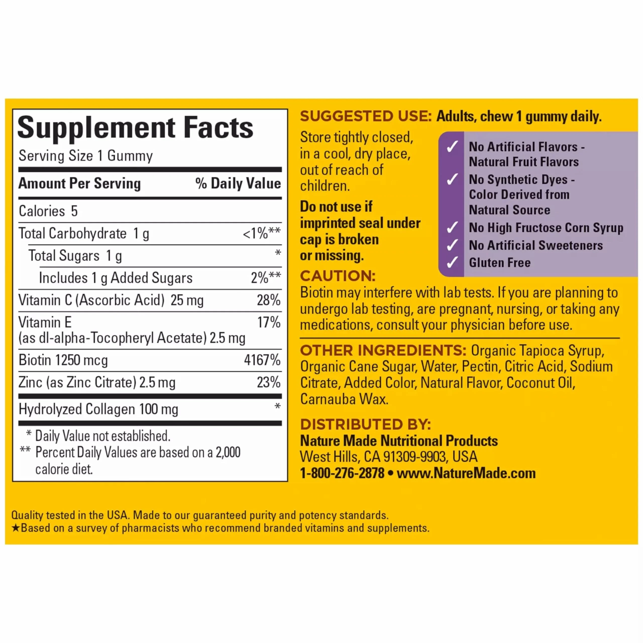 Nature Made Collagen Gummies with Vitamin C, Zinc, Biotin, Hydrolyzed Collagen Peptides for Women and Men, Healthy Skin Support Supplement, 60 Gummies, 60 Day Supply - Image 3