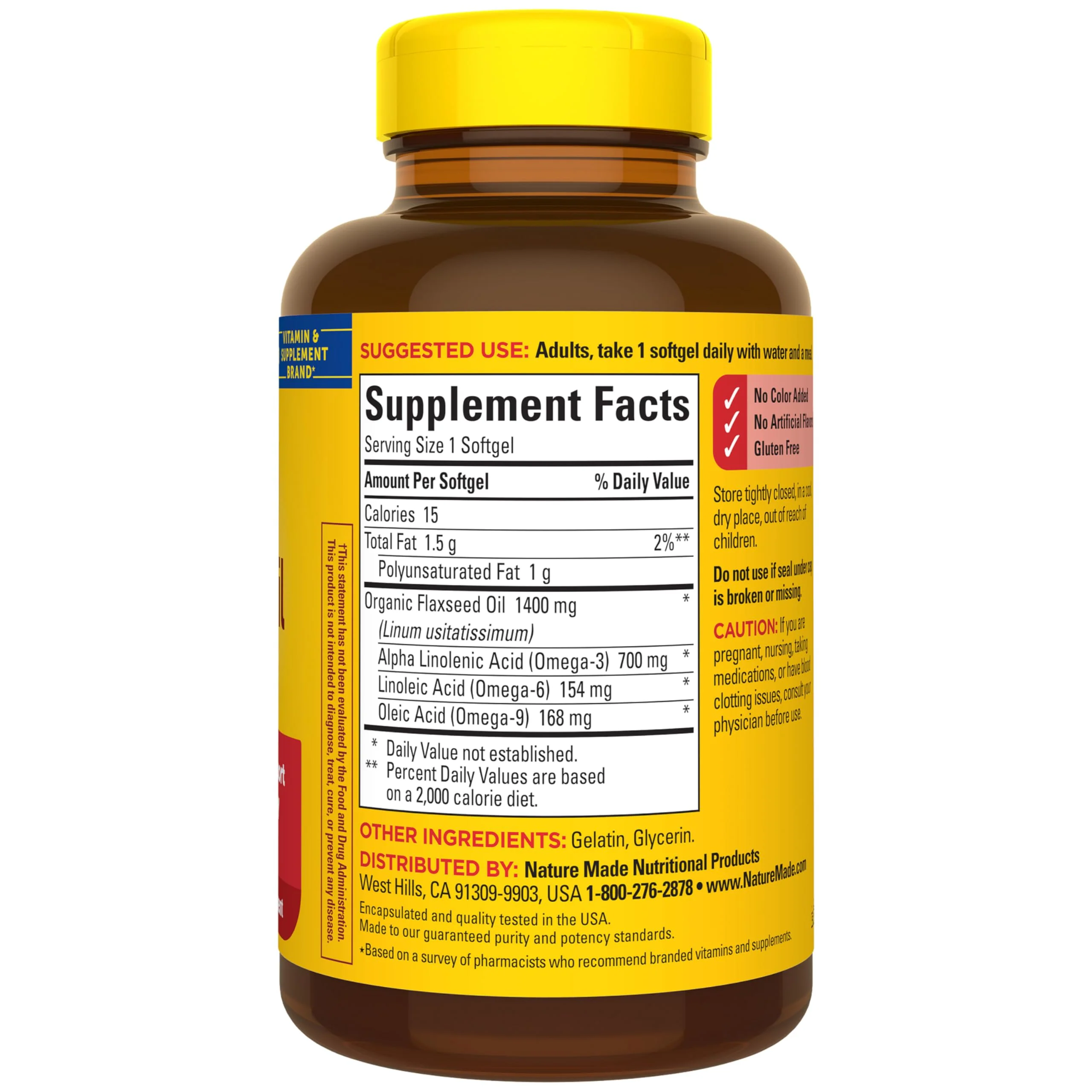 Nature Made Extra Strength Flaxseed Oil 1400 mg, Fish Free Omega 3 Supplement, Dietary Supplement for Heart Health Support, 100 Softgels, 100 Day Supply - Image 2