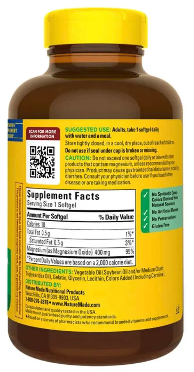 Nature Made Extra Strength Magnesium 400 mg., 180 Softgels - Image 4