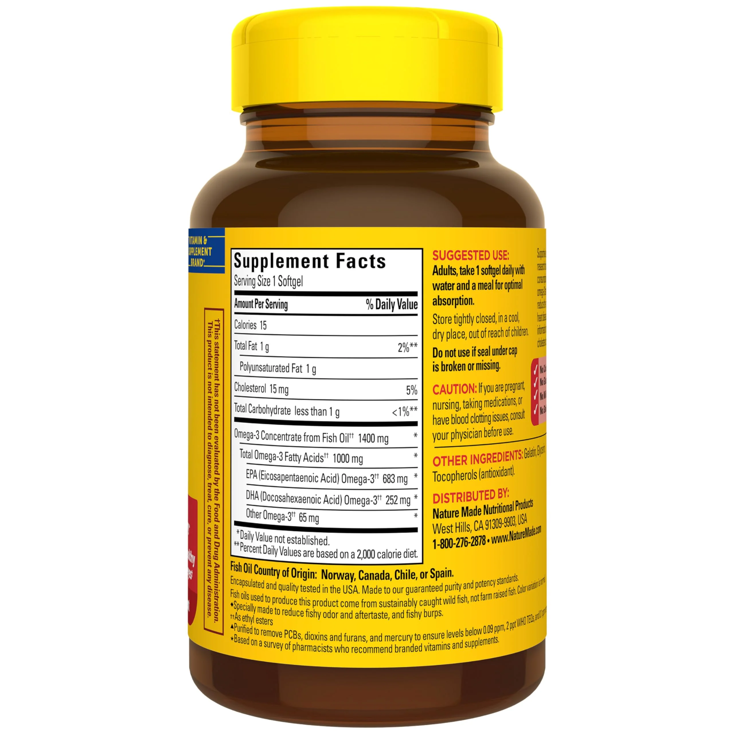 Nature Made Extra Strength Omega 3 Fish Oil Supplements, 1400mg, Fish Oil Omega 3 Supplements as Ethyl Esters for Healthy Heart, Brain, Eyes, Mood Support, 45 Softgels, 45 Day Supply - Image 2