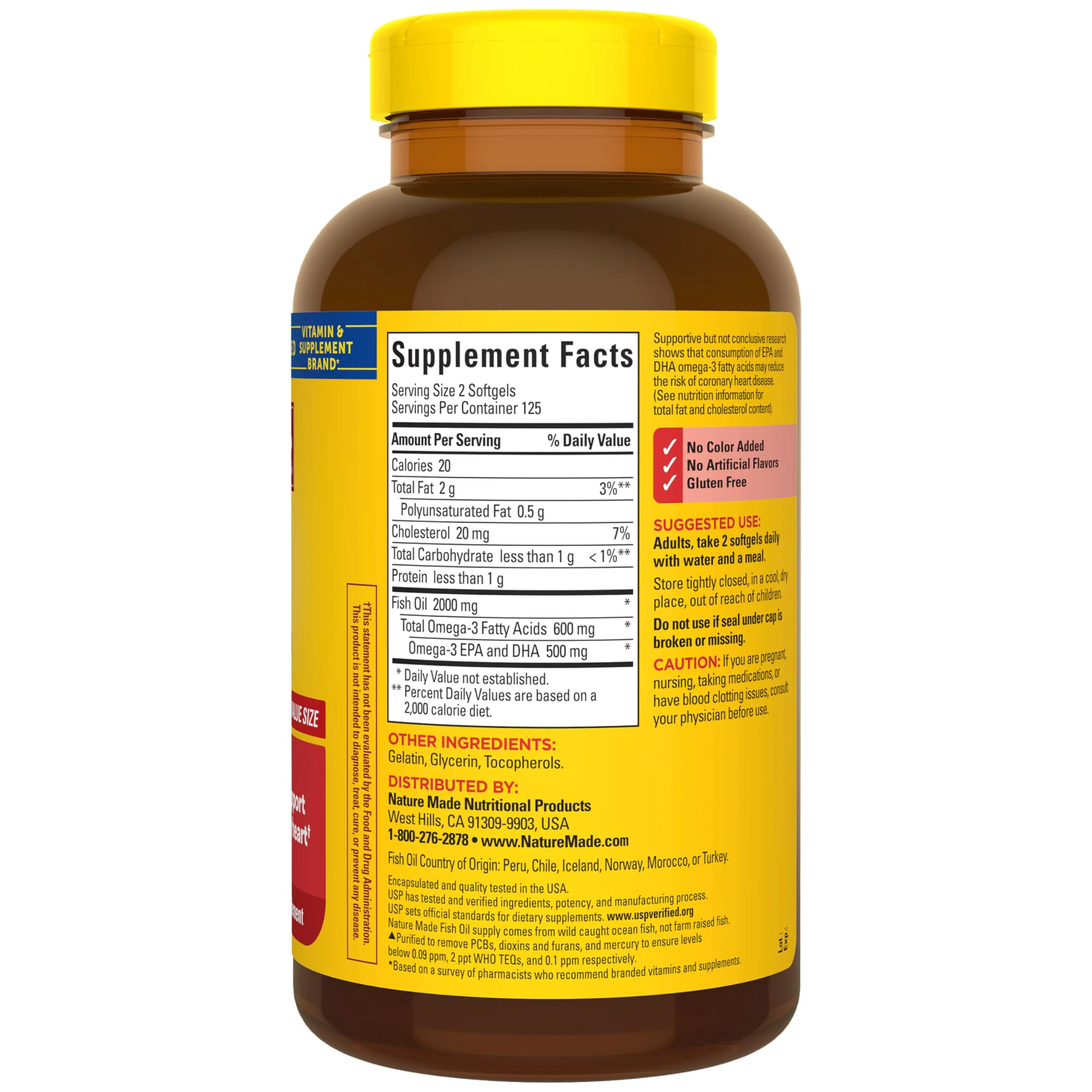 Nature Made Fish Oil Omega 3 Supplements, 1000mg Softgels, Omega 3 Fish Oil for Healthy Heart Support, 250 Softgels, 125 Day Supply - Image 2