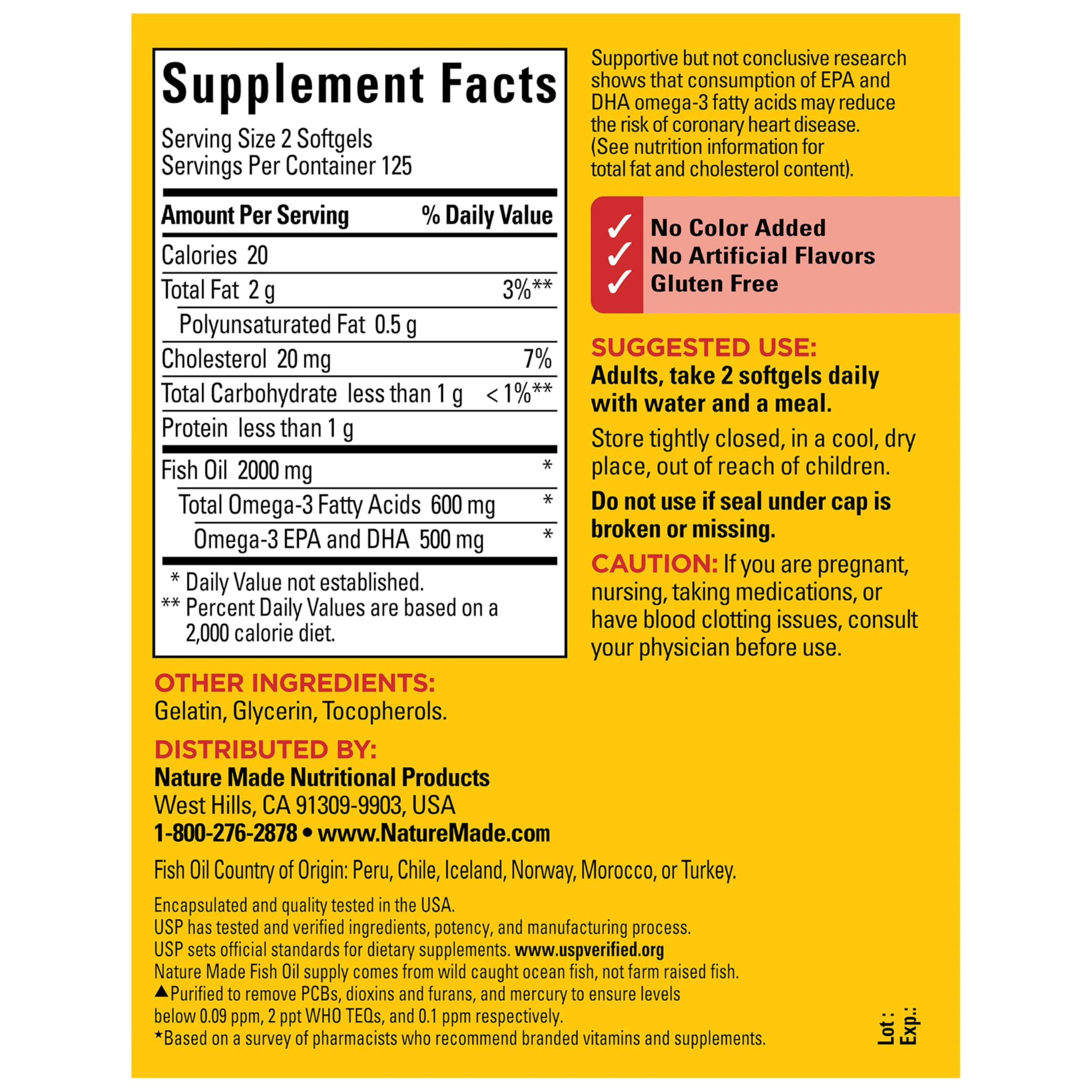 Nature Made Fish Oil Omega 3 Supplements, 1000mg Softgels, Omega 3 Fish Oil for Healthy Heart Support, 250 Softgels, 125 Day Supply - Image 3