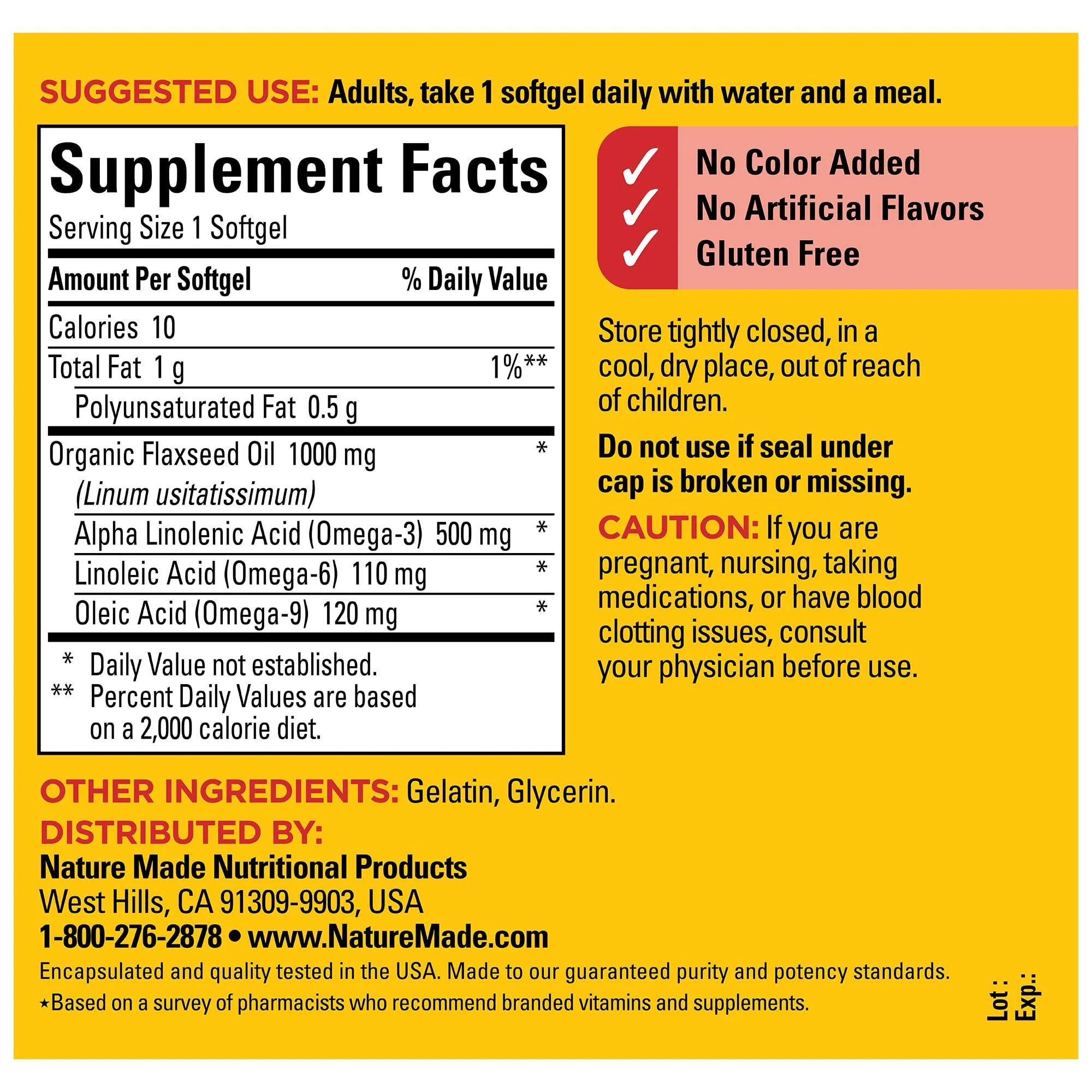 Nature Made Flaxseed Oil 1000 mg, Fish Free Omega 3 Supplement, Dietary Supplement for Heart Health Support, 100 Softgels, 100 Day Supply - Image 4