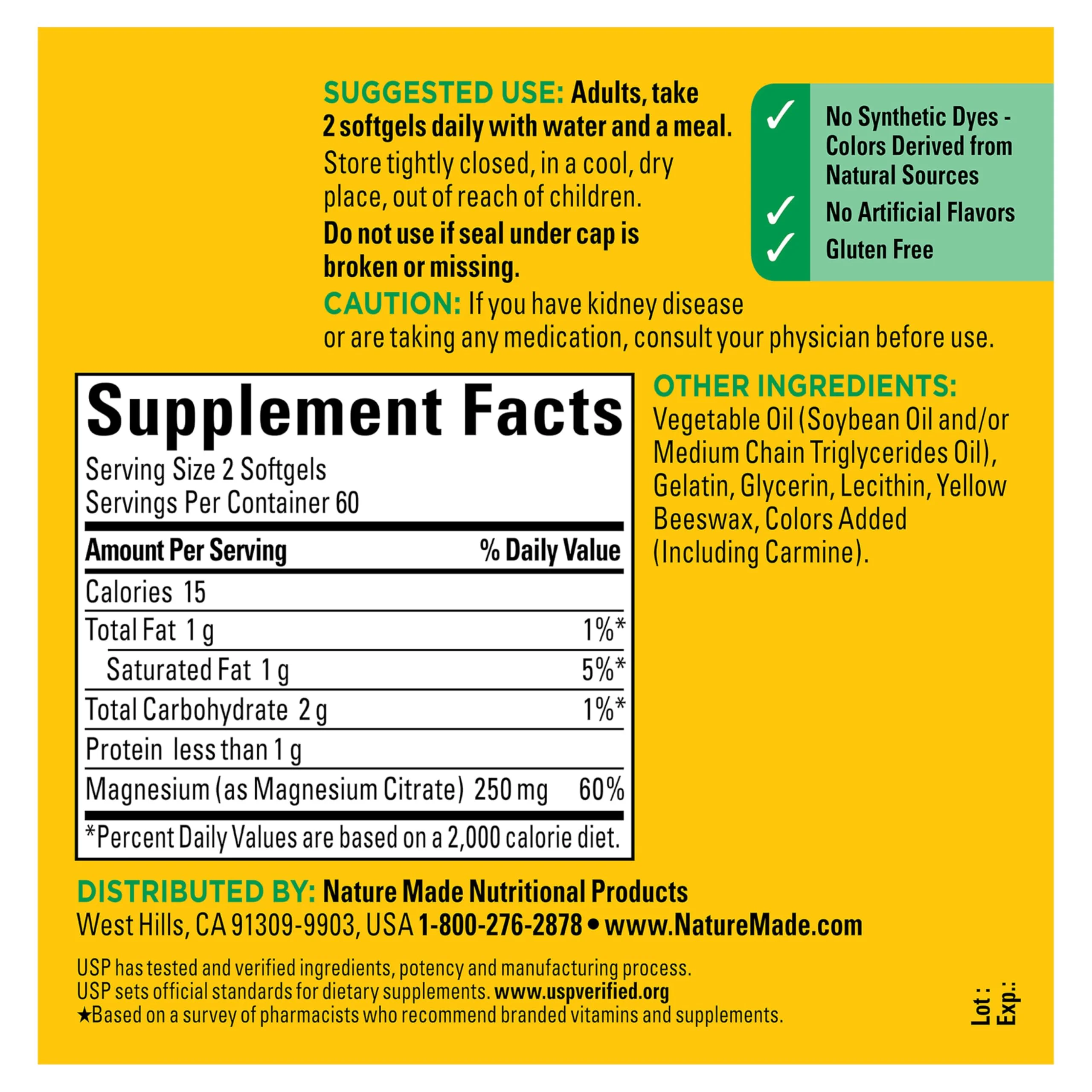 Nature Made Magnesium Citrate 250 mg per serving, Magnesium Supplements for Men and Women, Support for Muscle, Nerve, Bone and Heart, 120 Softgels, 60 Day Supply - Image 3