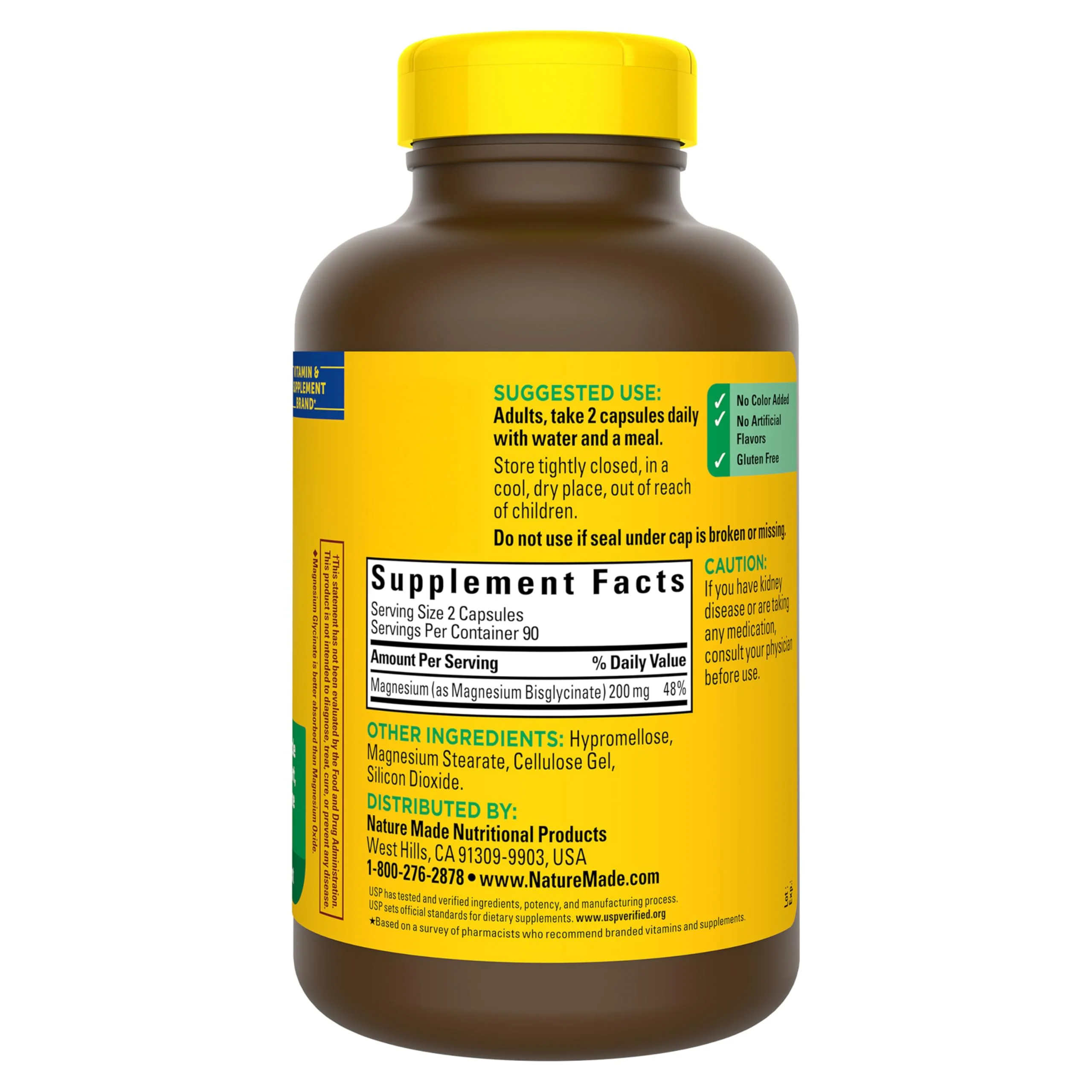Nature Made Magnesium Glycinate 200 mg per serving, Magnesium Supplement for Muscle, Heart, Nerve and Bone Support, 180 Magnesium Bisglycinate Capsules, 90 Day Supply - Image 2