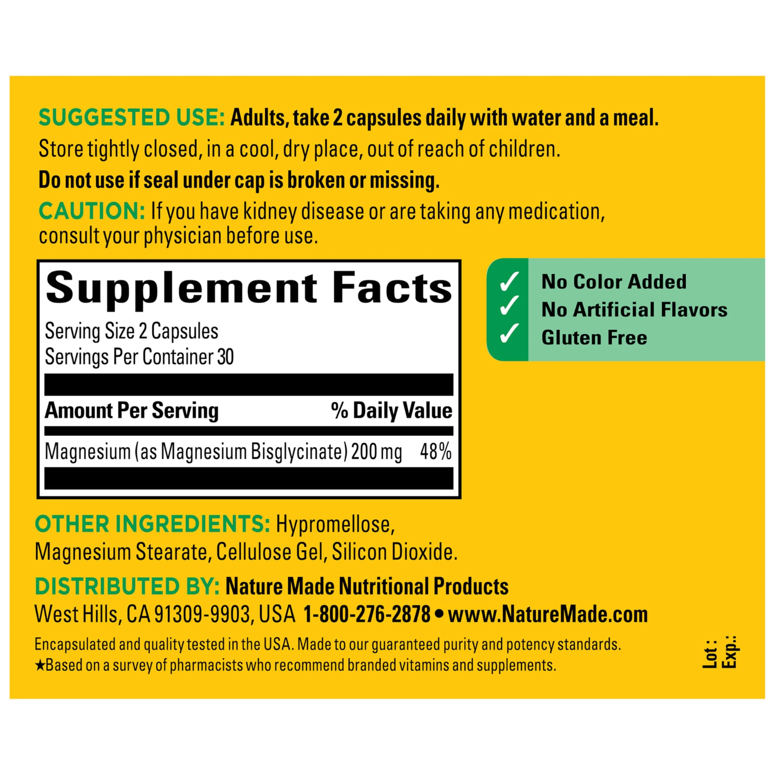 Nature Made Magnesium Glycinate 200 mg per Serving, Magnesium Supplement for Muscle, Heart, Nerve and Bone Support, 60 Magnesium Bisglycinate Capsules, 30 Day Supply - Image 3