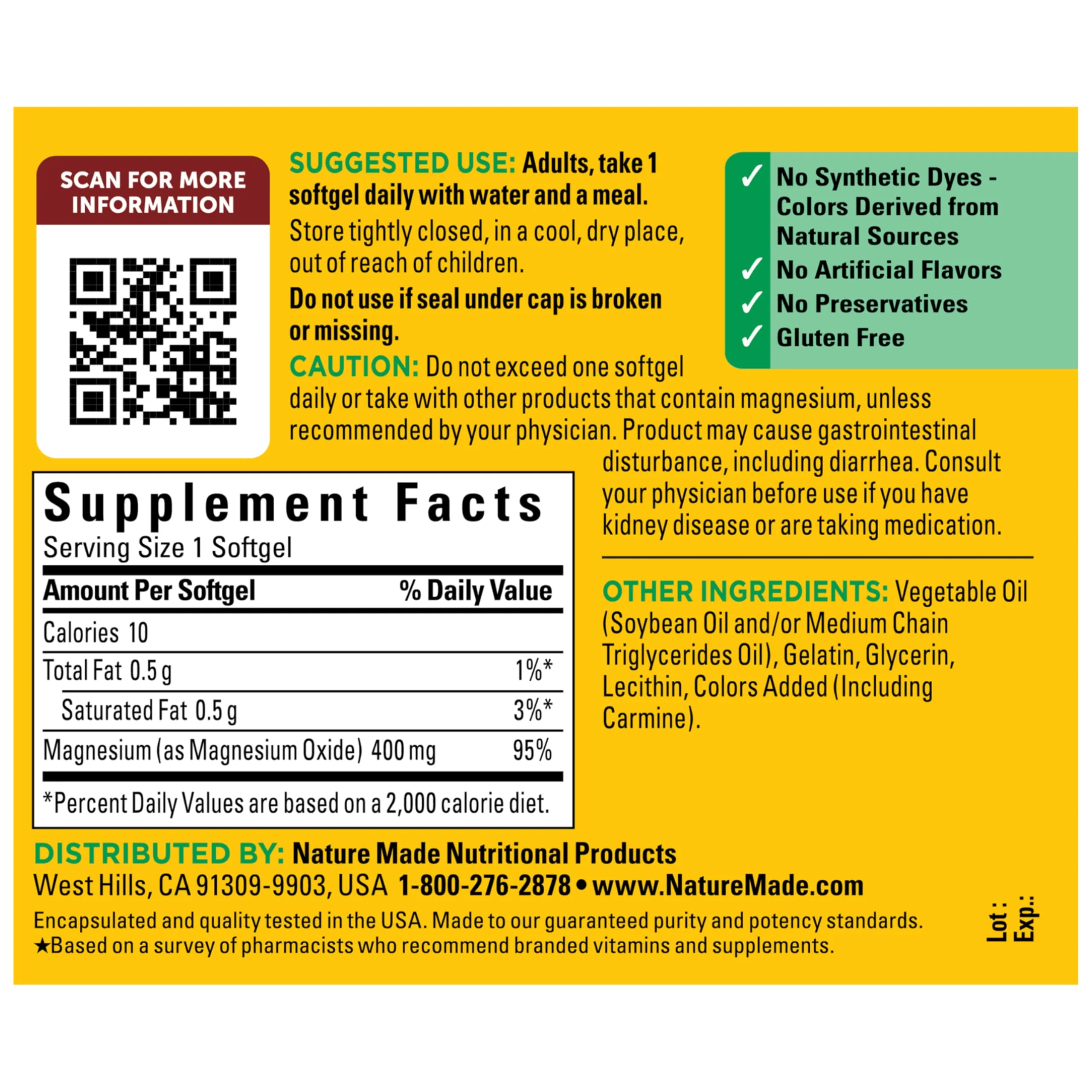 Nature Made Magnesium Oxide 400 mg Softgels, Extra Strength Magnesium Supplements for Men and Women, Support for Muscle, Nerve, Bone and Heart, 60 Day Supply - Image 3