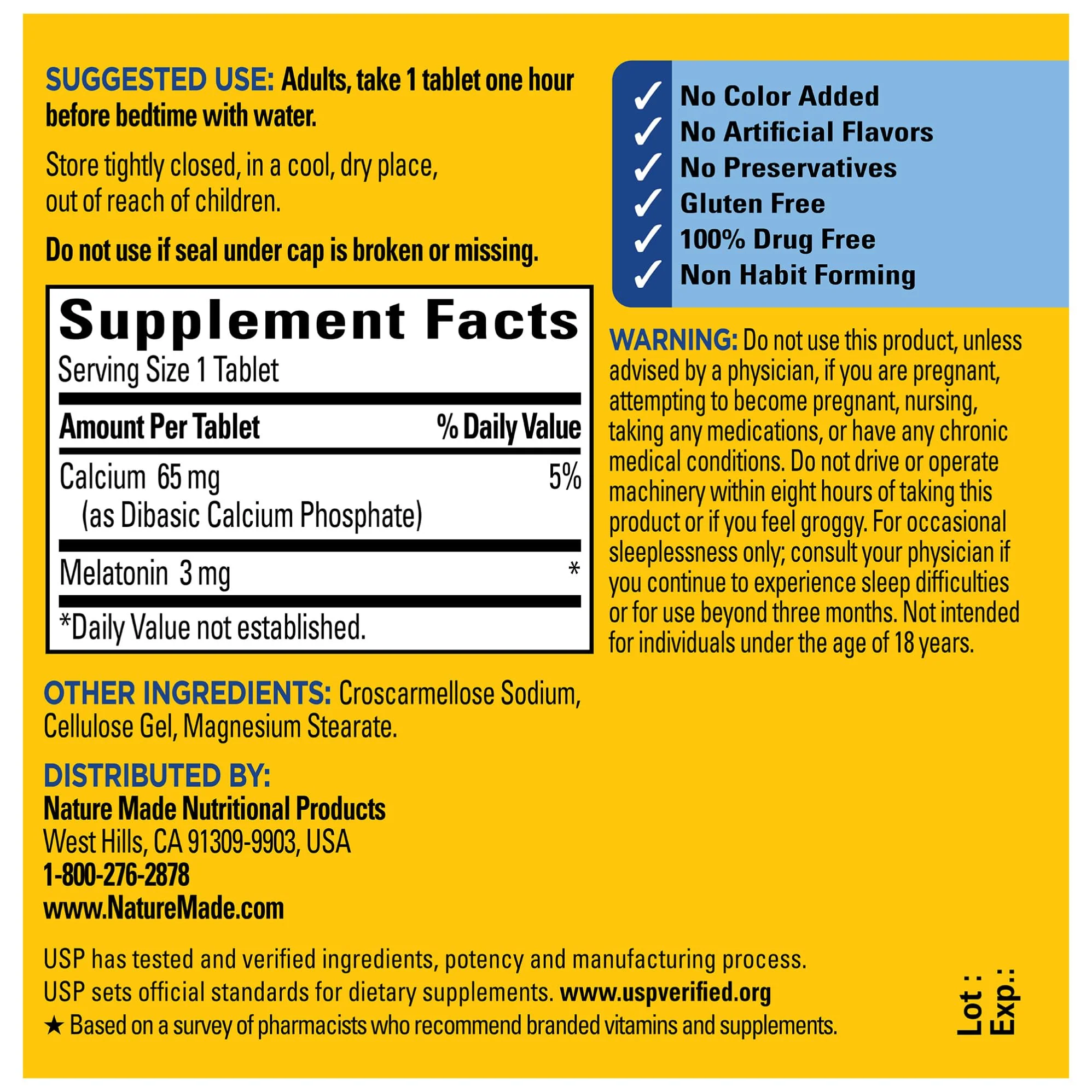 Nature Made Melatonin 3mg Sleep Aids for Adults, 100% Drug Free Sleep Aid, Sleep Supplements, 240 Tablets, 240 Day Supply - Image 5