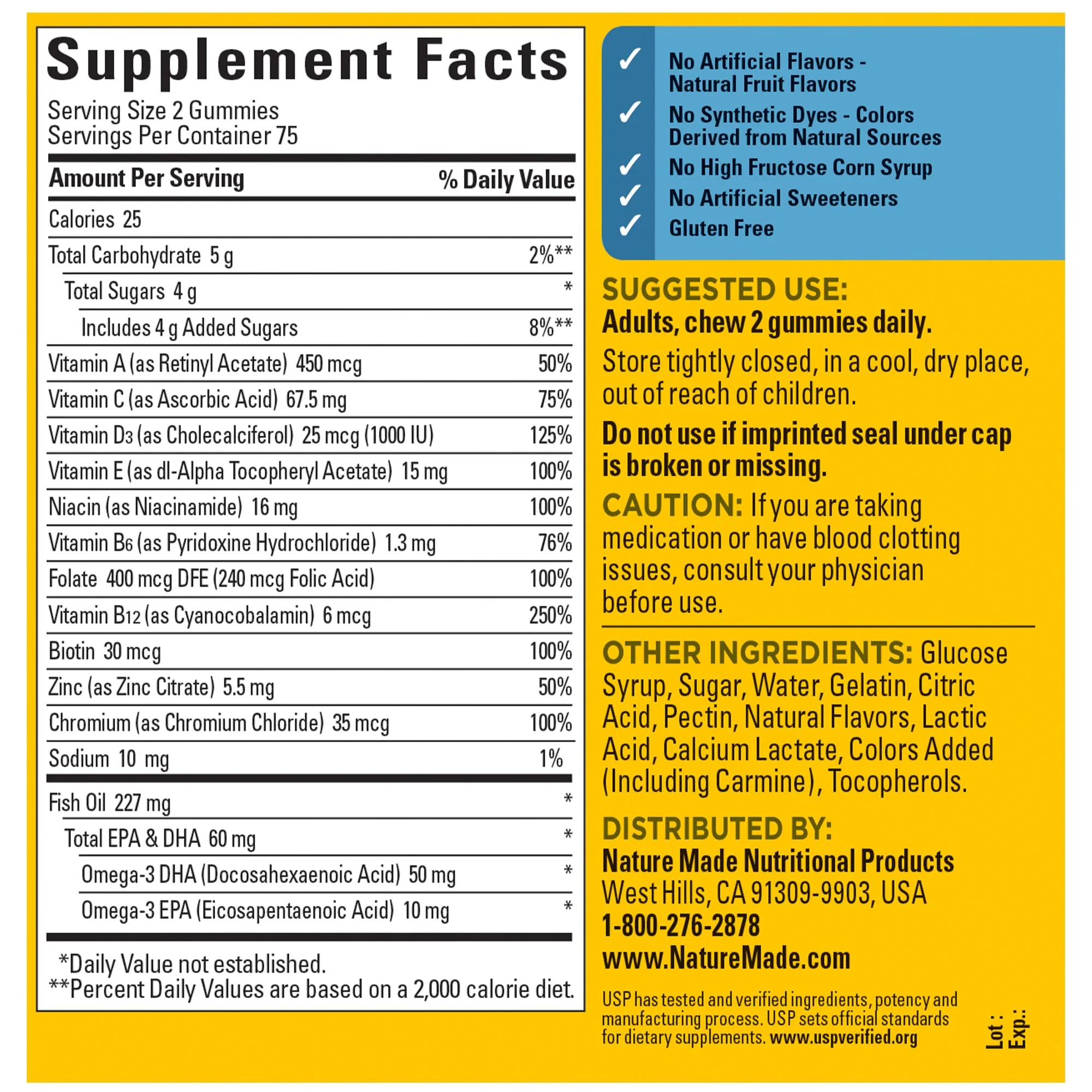 Nature Made Mens Multivitamin Gummies with Omega-3, Mens Gummy Multivitamins for Daily Nutritional Support, 150 Gummy Vitamins and Minerals, 75 Day Supply - Image 4