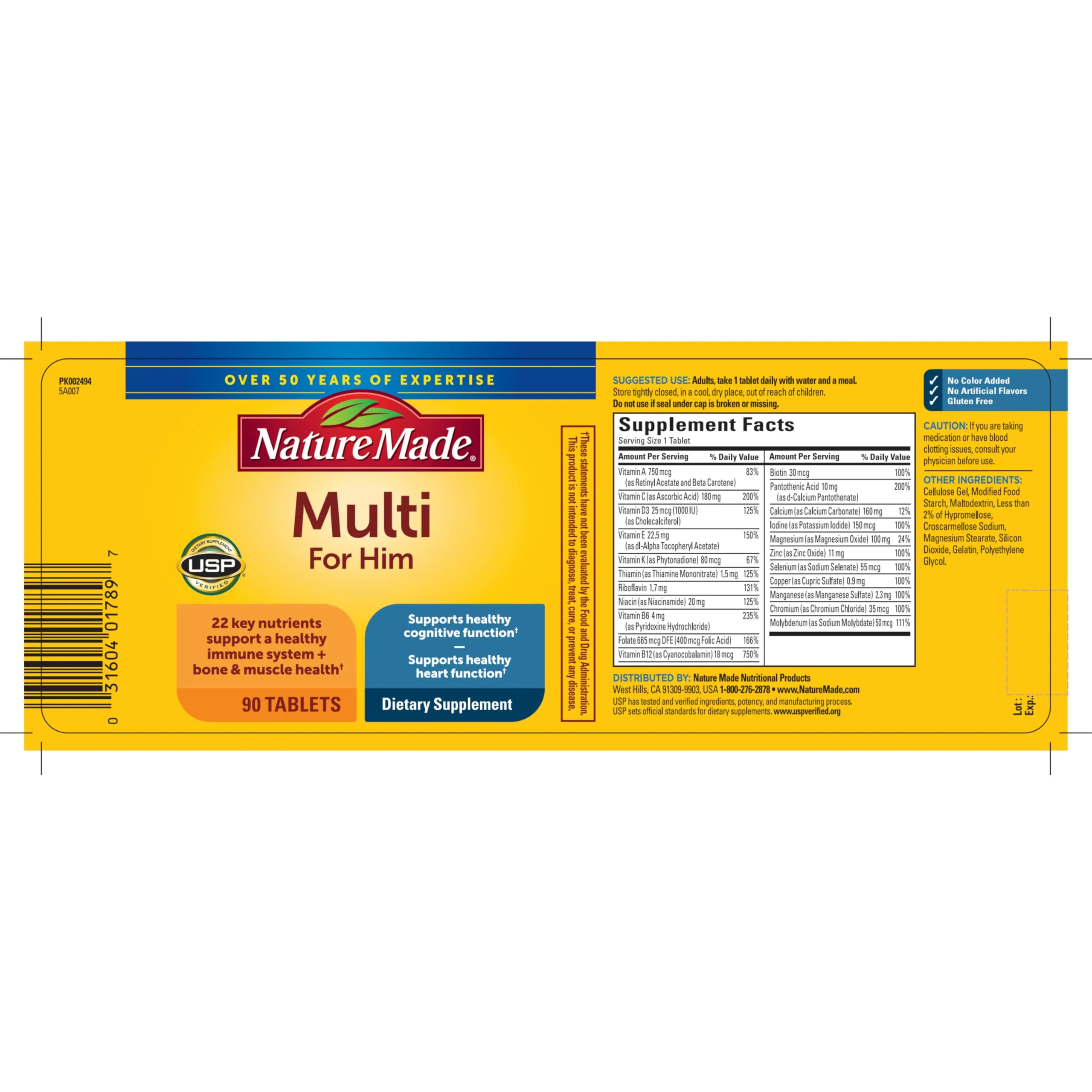 Nature Made Multivitamin for Him, Mens Multivitamins with No Iron, Daily Nutritional Support, Nature Made Multi Mens Vitamins & Minerals, 90 Tablets, 90 Day Supply - Image 10