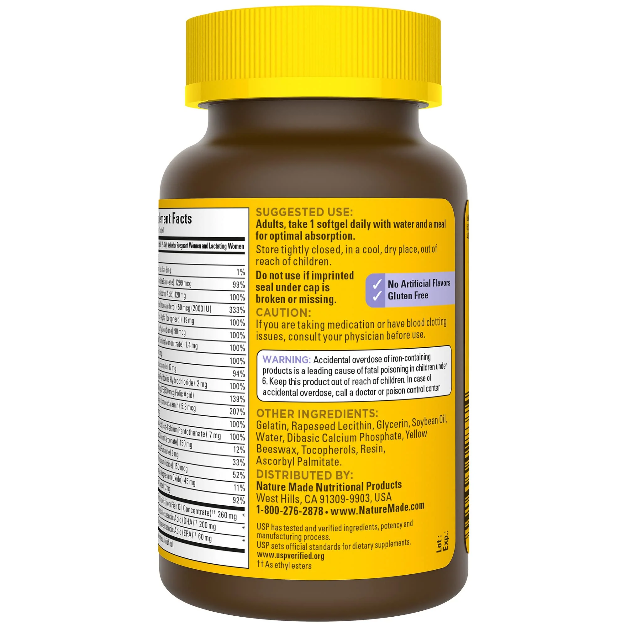 Nature Made Postnatal Multivitamin + DHA 200 mg, Postnatal Vitamins for Women, Includes Iron, Vitamin D3, Calcium, Iodine & More for Breastfeeding Moms, 60 Softgels - Image 4