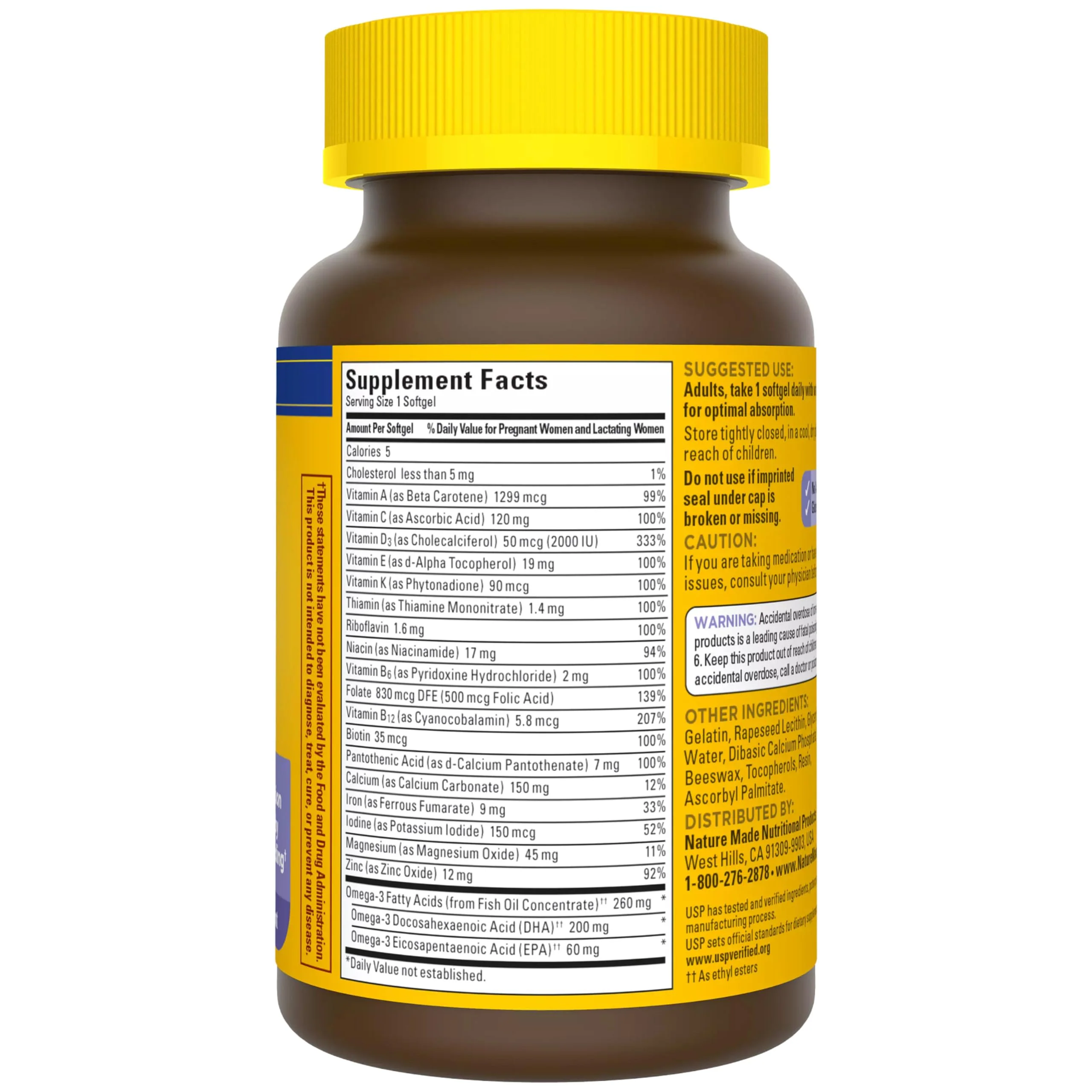 Nature Made Postnatal Multivitamin + DHA 200 mg, Postnatal Vitamins for Women, Includes Iron, Vitamin D3, Calcium, Iodine & More for Breastfeeding Moms, 60 Softgels - Image 5