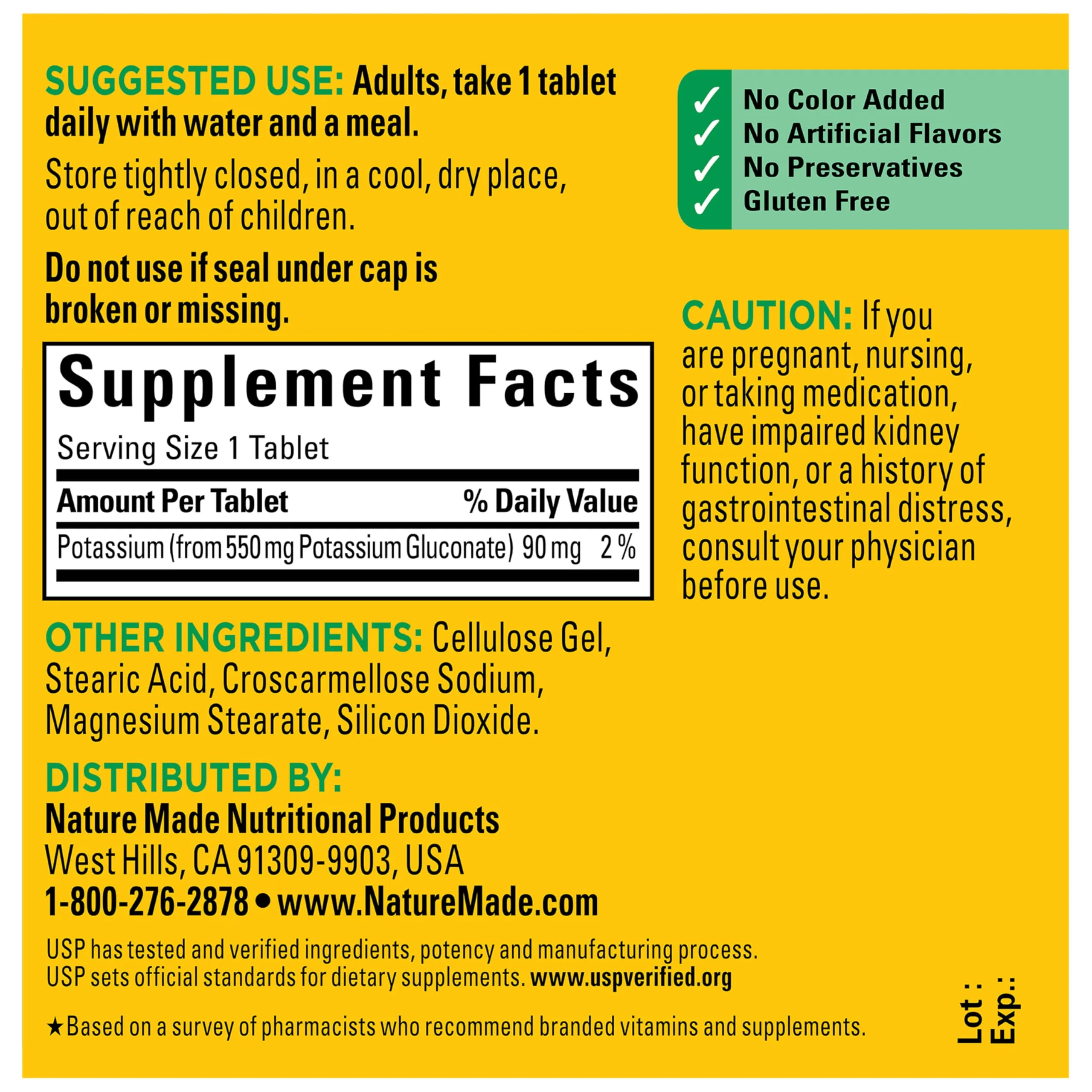 Nature Made Potassium Gluconate 550 mg, Potassium Supplements, Dietary Supplement for Heart Health Support, 100 Tablets, 100 Day Supply - Image 3