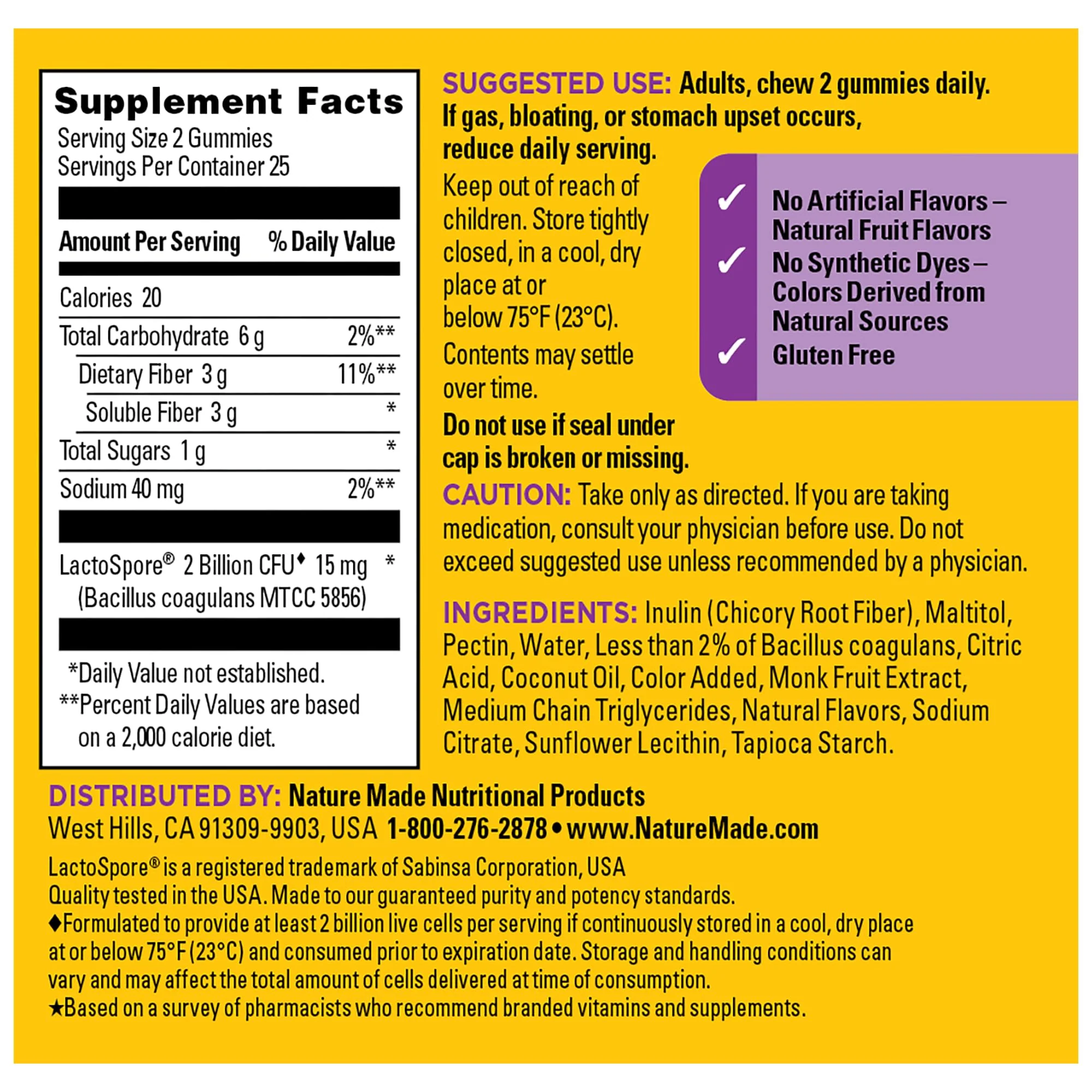 Nature Made Probiotic + Prebiotic Fiber Gummies for Daily Gut Health, Fiber Supplement with Probiotics for Digestive Health Support, 50 Gummies, 25 Day Supply - Image 9