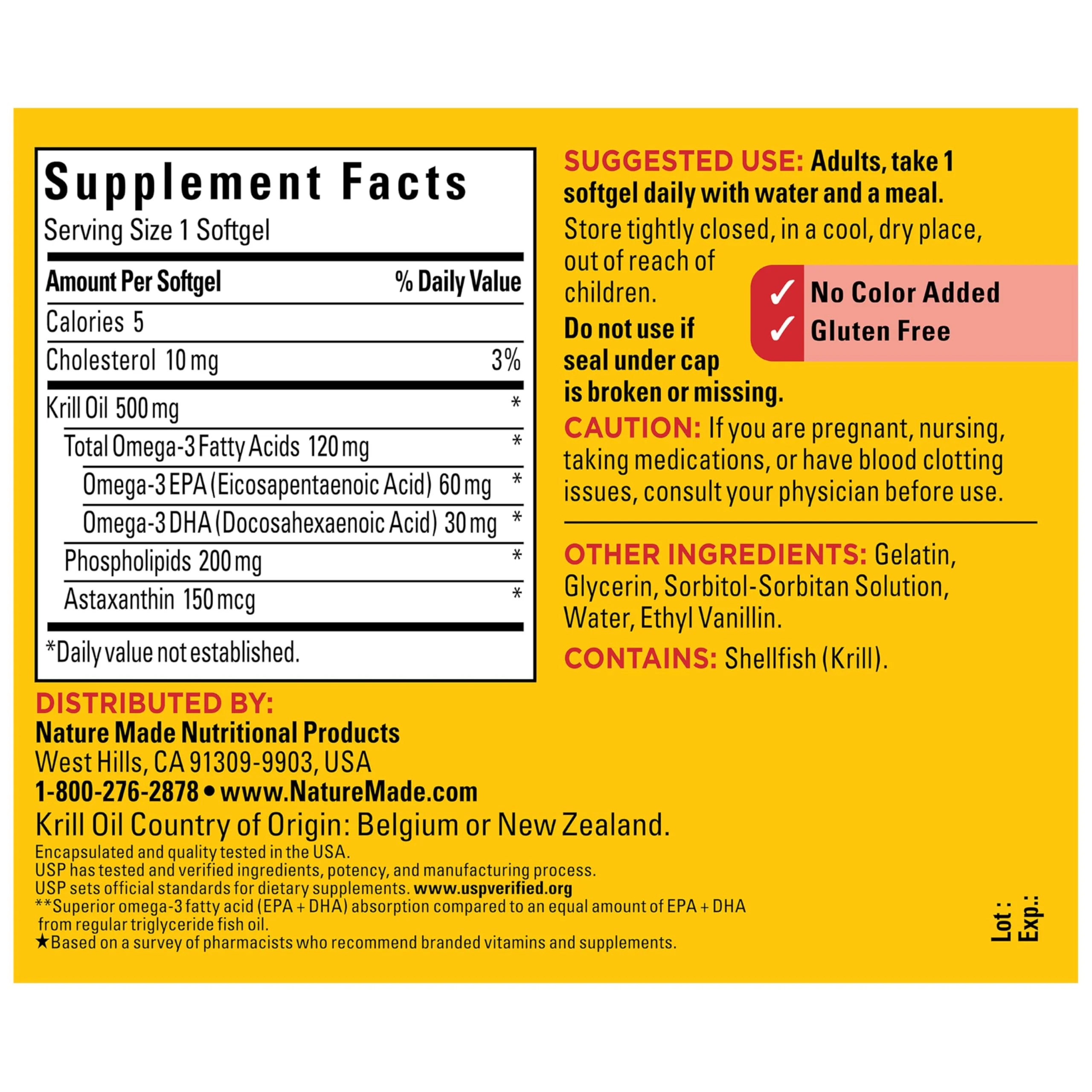 Nature Made Superior Absorption Krill Oil 500mg with Astaxanthin and Phospholipids, Omega 3 for Heart Health Support, Antarctic Krill Oil Supplement, 100 Softgels, 100 Day Supply - Image 3